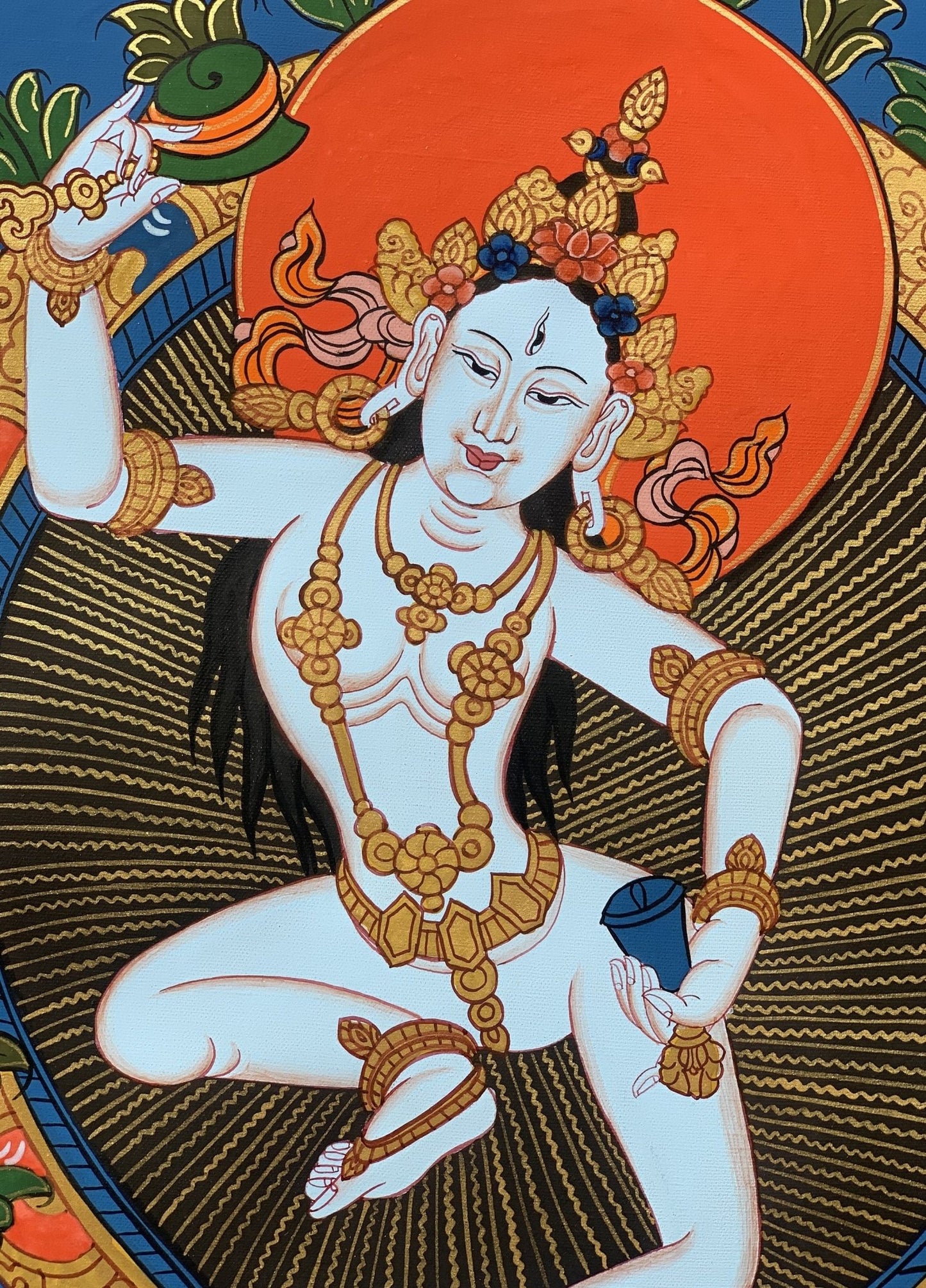 Hand - Painted Machig Labdron | Ahdron Chodron Tibetan Yogini Thangka | Buddhist Art Wall Hanging for Chod Practice with Premium Silk Brocade - Tibetan Thangka Art
