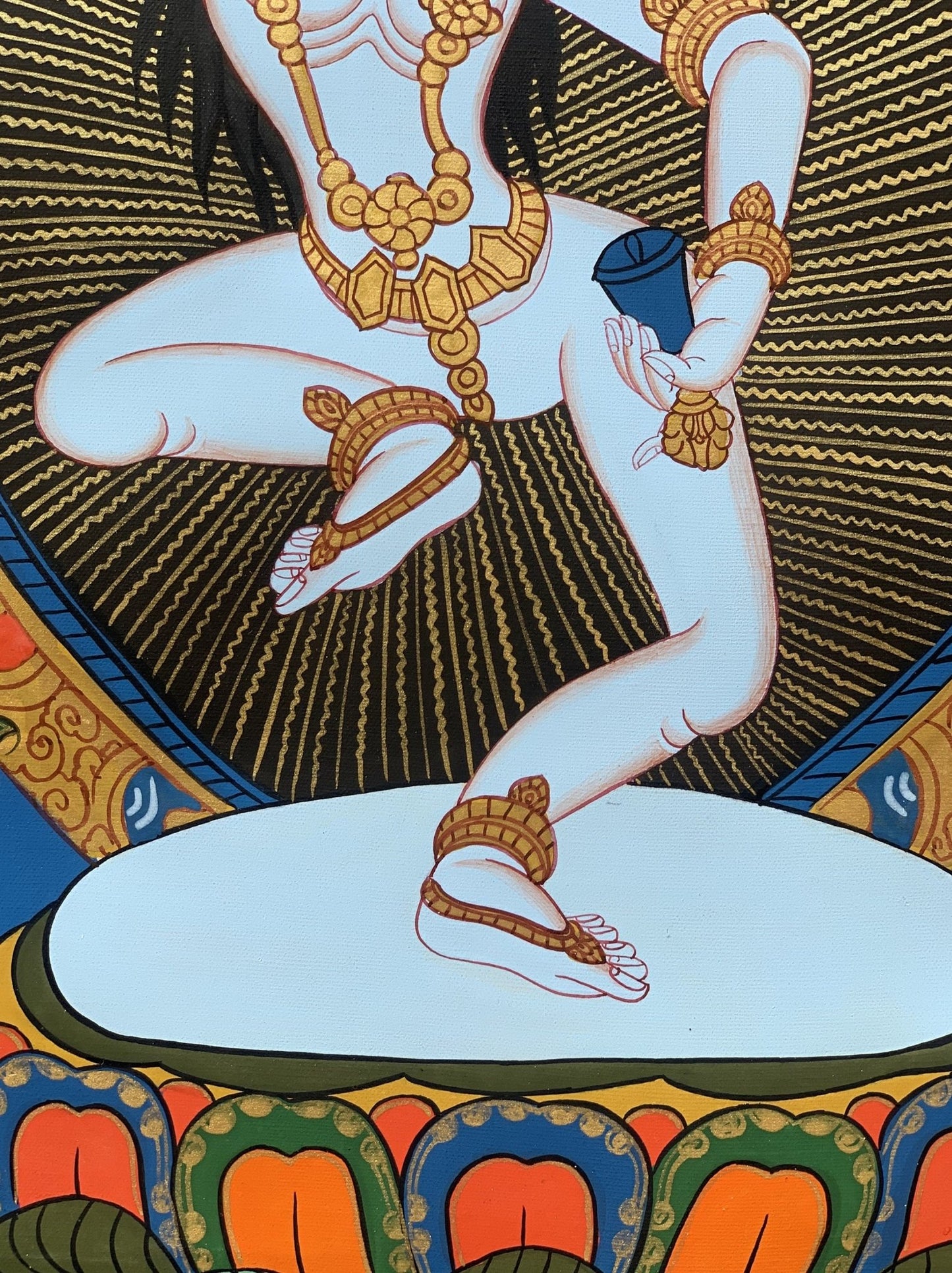 Hand - Painted Machig Labdron | Ahdron Chodron Tibetan Yogini Thangka | Buddhist Art Wall Hanging for Chod Practice with Premium Silk Brocade - Tibetan Thangka Art