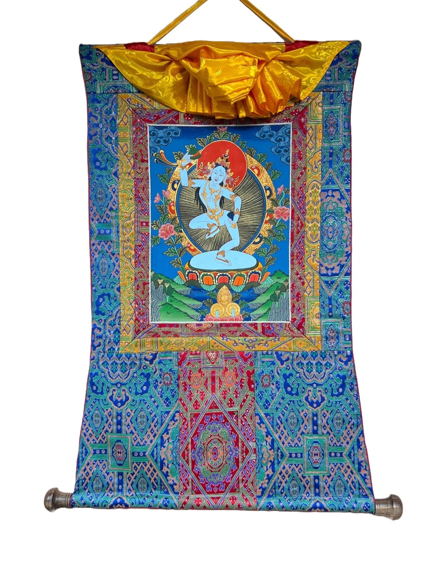 Hand - Painted Machig Labdron | Ahdron Chodron Tibetan Yogini Thangka | Buddhist Art Wall Hanging for Chod Practice with Premium Silk Brocade - Tibetan Thangka Art