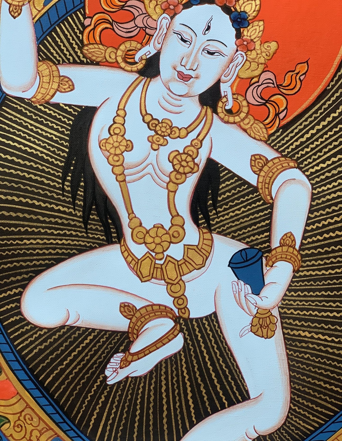 Hand - Painted Machig Labdron | Ahdron Chodron Tibetan Yogini Thangka | Buddhist Art Wall Hanging for Chod Practice with Premium Silk Brocade - Tibetan Thangka Art
