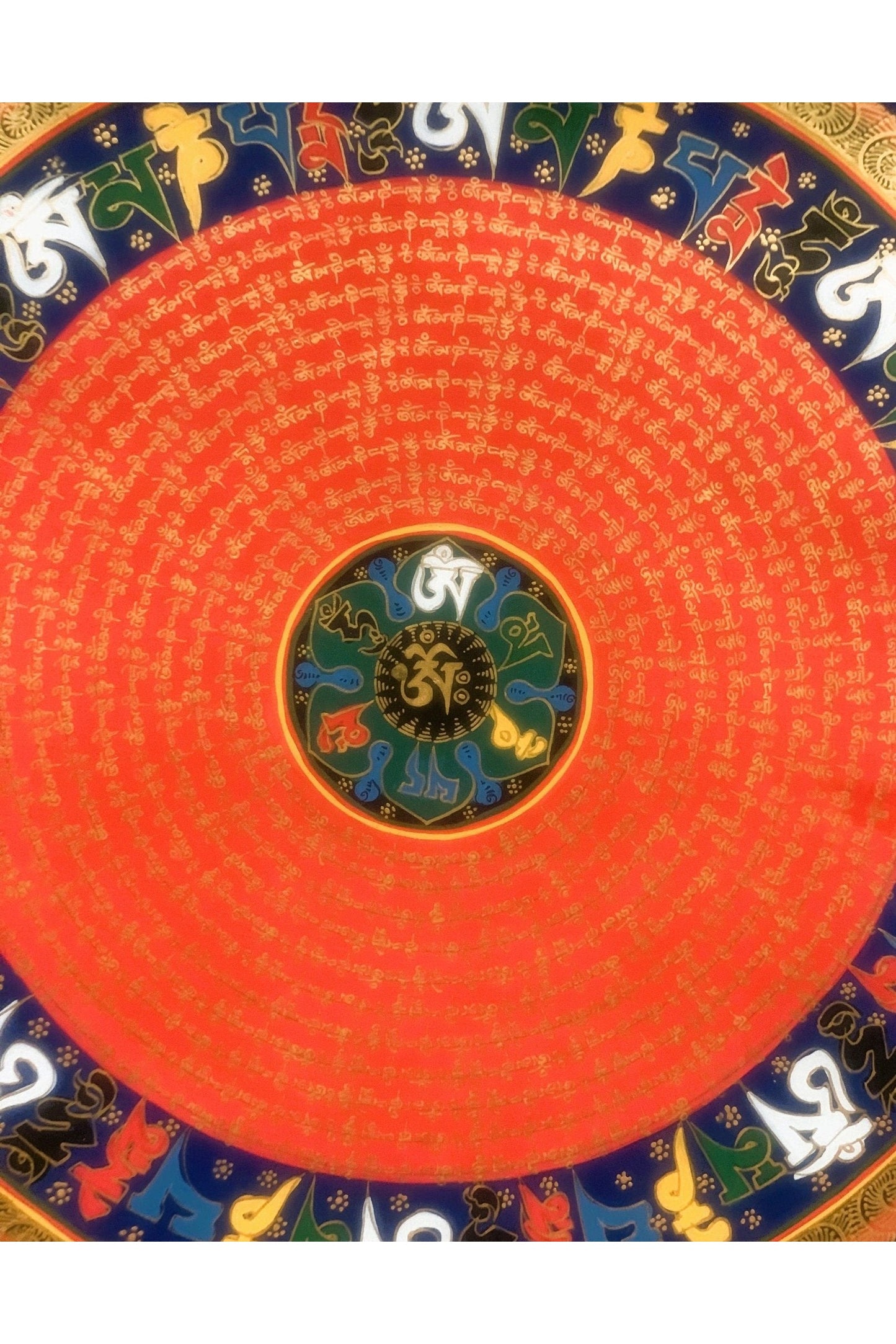 Hand painted Om Mantra Mandala, Wheel of Life Thangka Painting, Original Art Floral Border - Tibetan Thangka Art