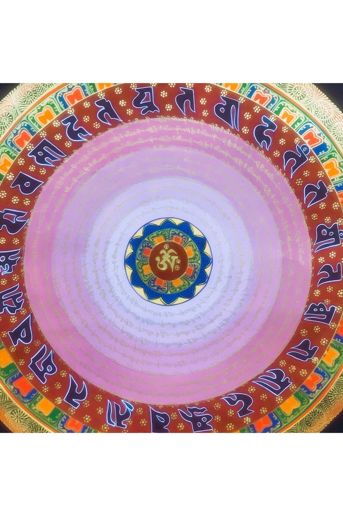 Hand Painted OM Mantra Mandala, Wheel of Life, Thangka Painting, Original Art with Floral Background - Tibetan Thangka Art