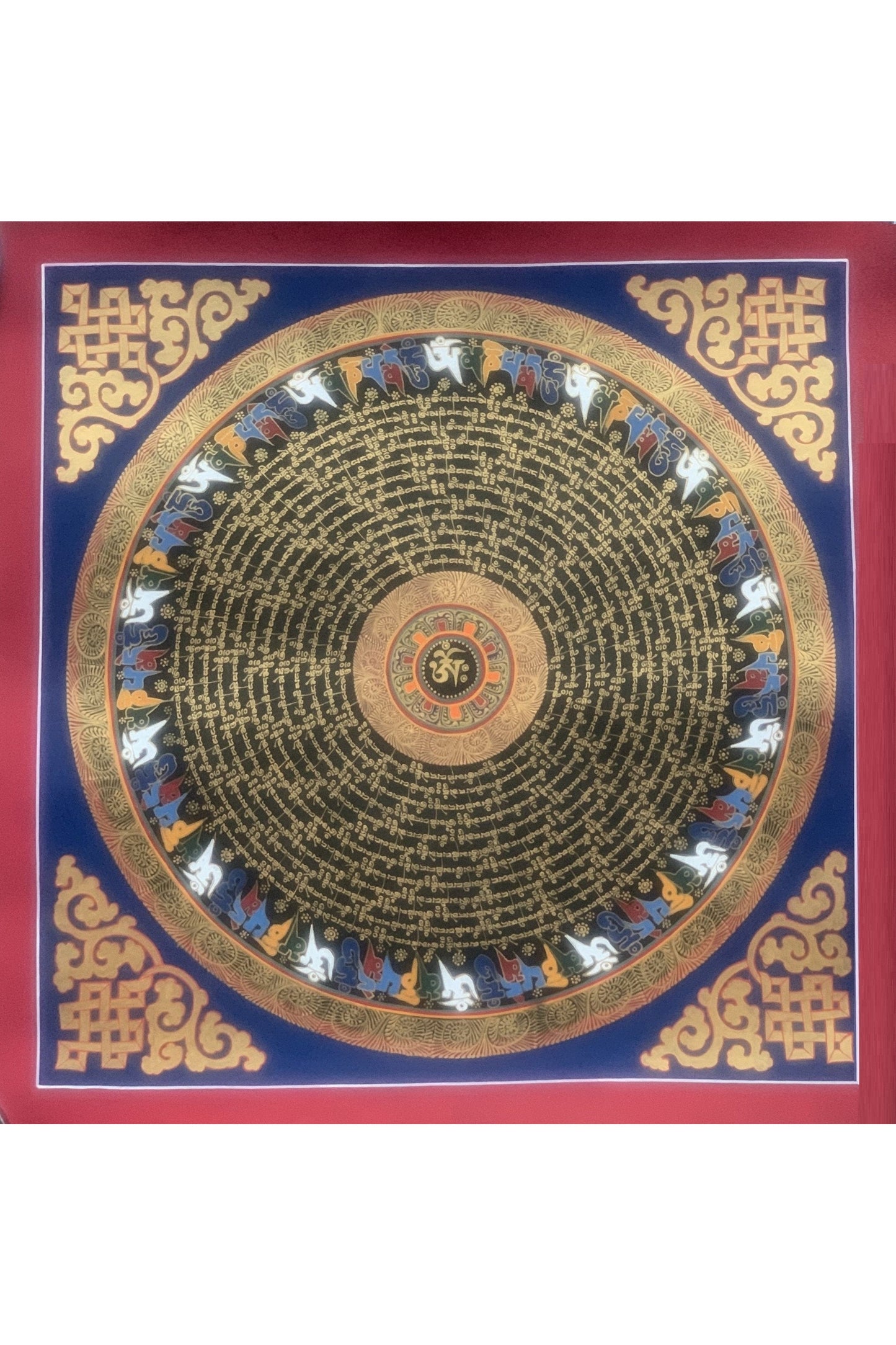 Hand Painted OM Mantra Mandala Wheel of Time Thangka Painting Original Art/ Wall Hanging - Tibetan Thangka Art