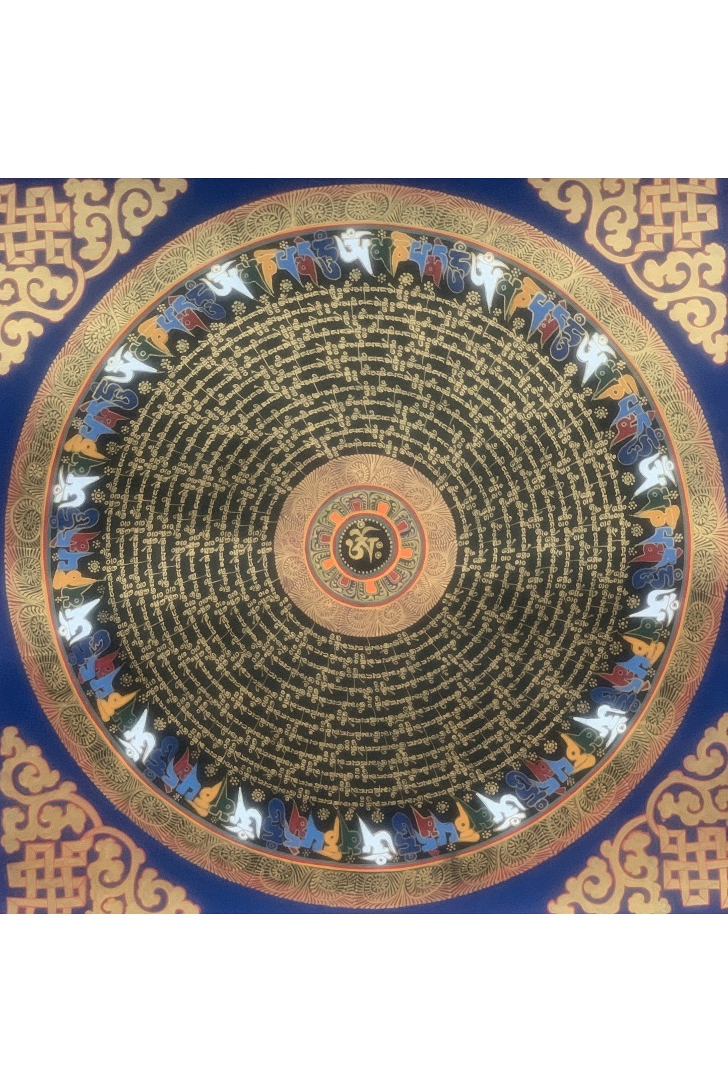 Hand Painted OM Mantra Mandala Wheel of Time Thangka Painting Original Art/ Wall Hanging - Tibetan Thangka Art