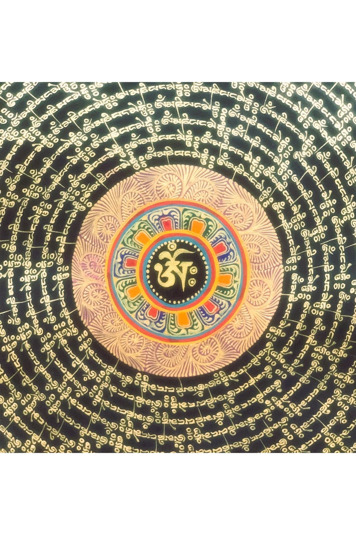 Hand Painted OM Mantra Mandala Wheel of Time Thangka Painting Original Art/ Wall Hanging - Tibetan Thangka Art