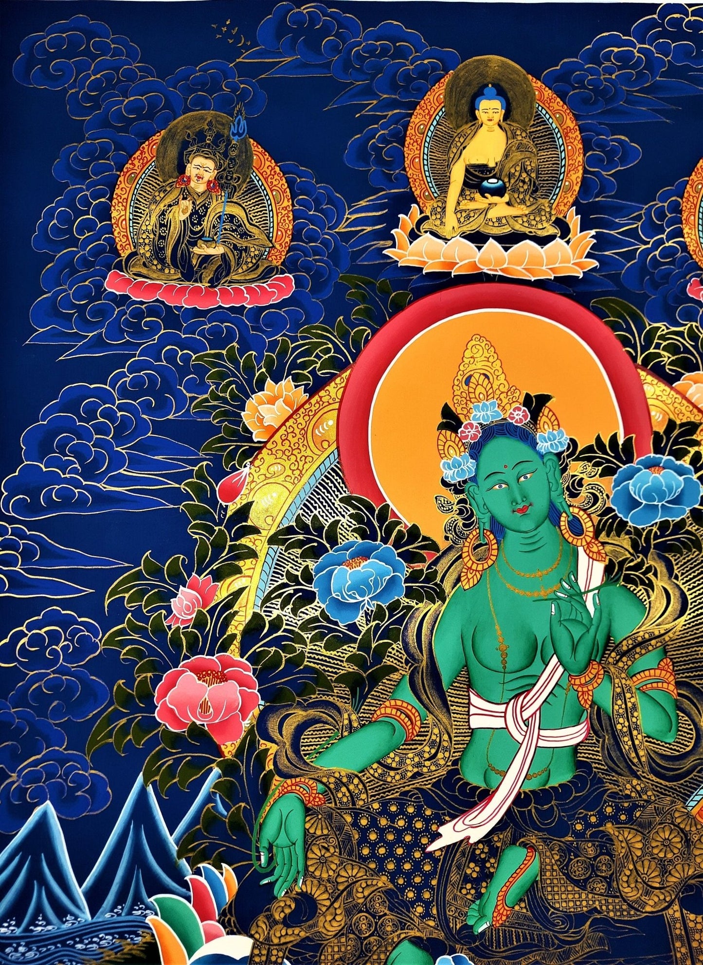 Hand painted Original Green Tara Masterpiece Meditation, Compassion, Tibetan Thangka / Thanka Painting From Nepal - Tibetan Thangka Art