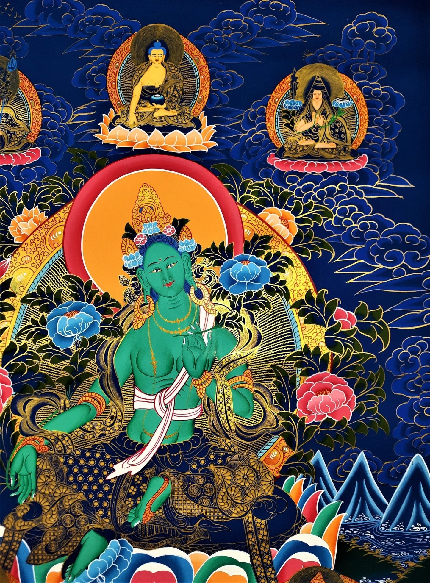 Hand painted Original Green Tara Masterpiece Meditation, Compassion, Tibetan Thangka / Thanka Painting From Nepal - Tibetan Thangka Art
