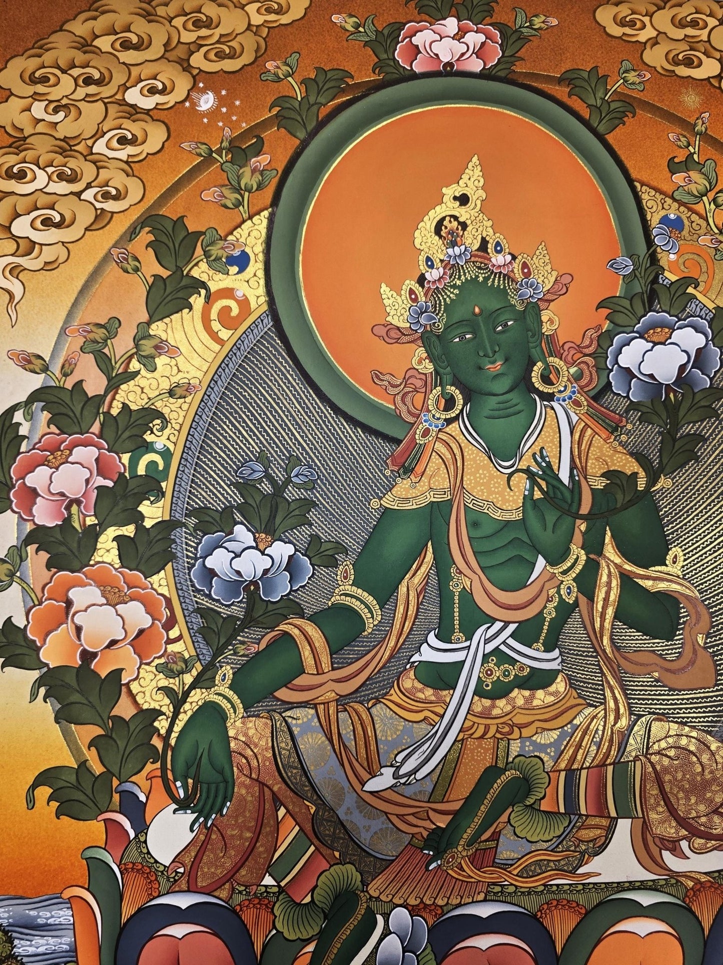 Hand - Painted Original Green Tara Thangka – Tibetan Masterpiece for Meditation, Compassion, and Wall Hanging – Sacred Art from Nepal - Tibetan Thangka Art
