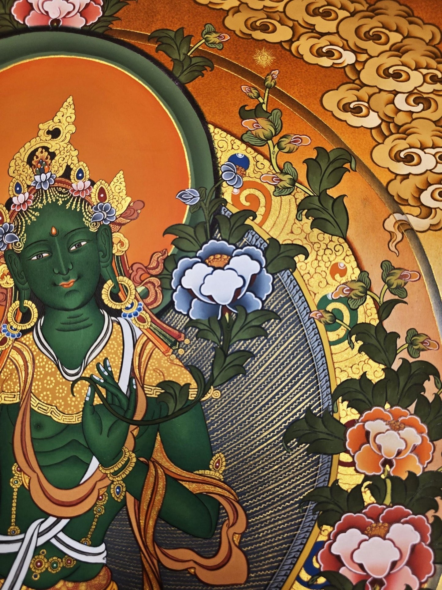 Hand - Painted Original Green Tara Thangka – Tibetan Masterpiece for Meditation, Compassion, and Wall Hanging – Sacred Art from Nepal - Tibetan Thangka Art