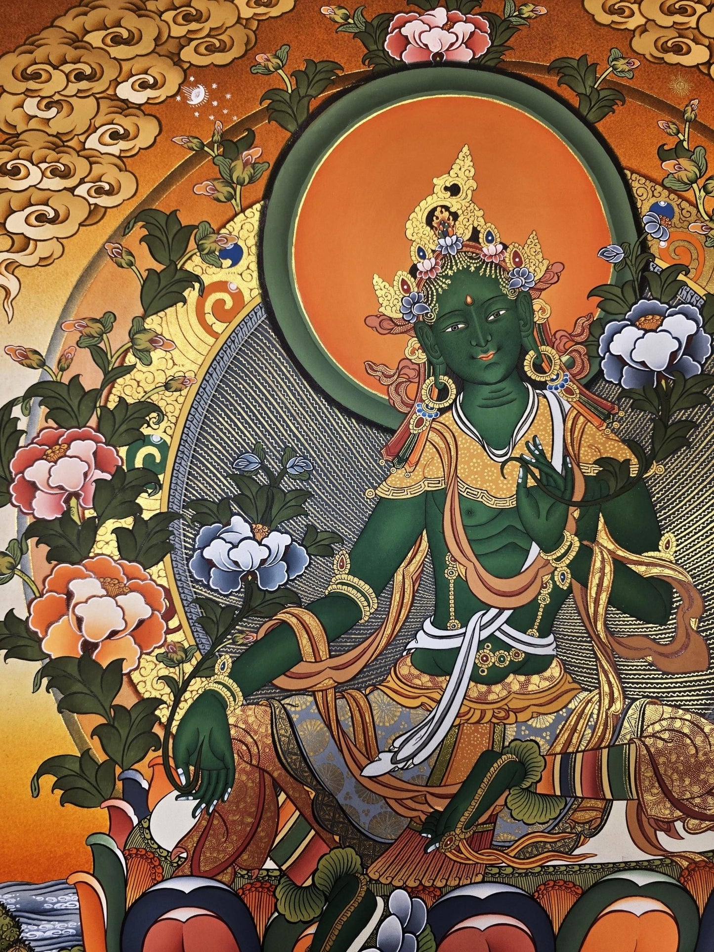 Hand - Painted Original Green Tara Thangka – Tibetan Masterpiece for Meditation, Compassion, and Wall Hanging – Sacred Art from Nepal - Tibetan Thangka Art