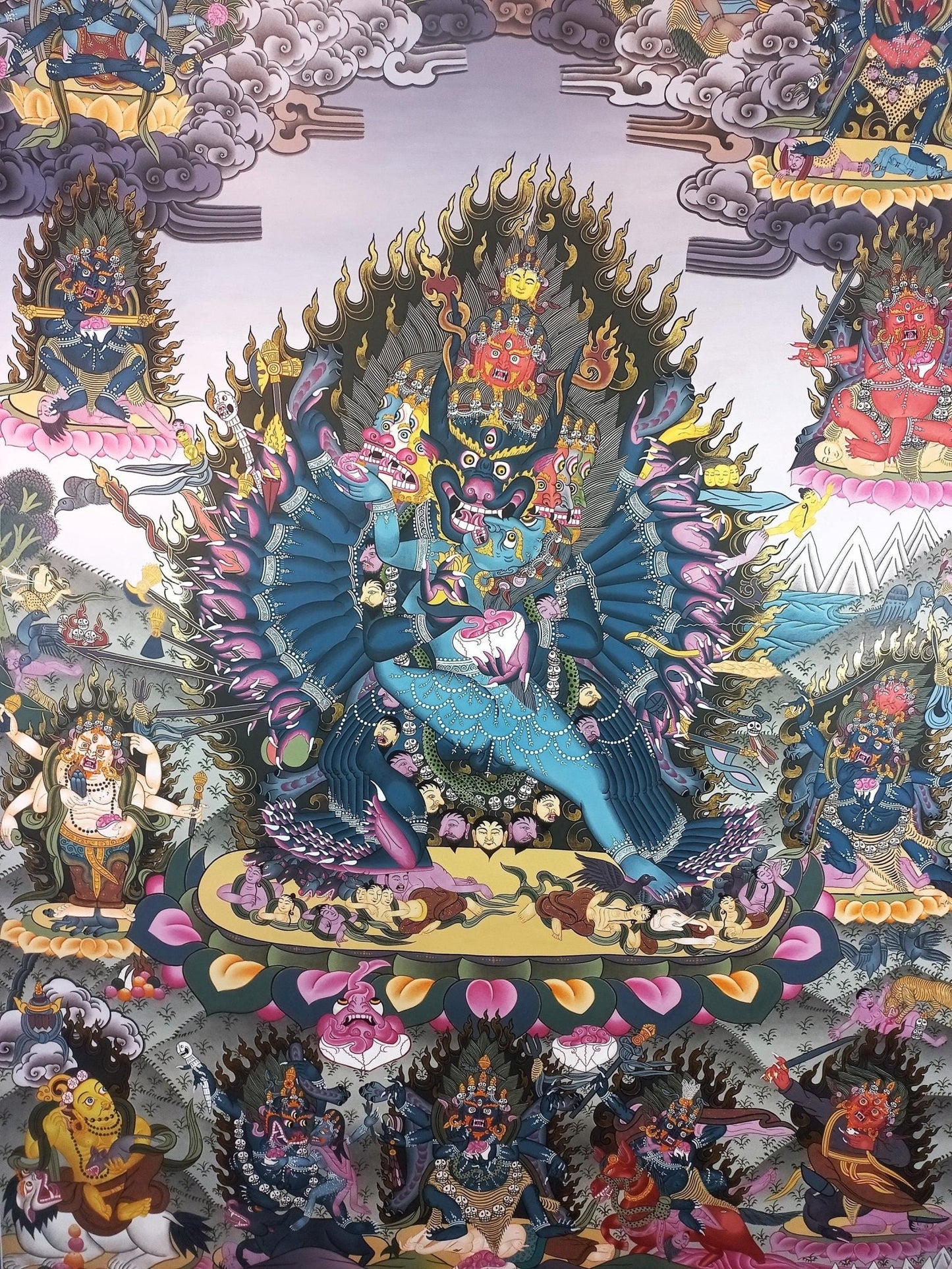 Hand Painted Original Large 24k Gold Yamantaka with Consort Masterpiece Tibetan Thangka Painting/ Wall hanging/ Compassion Meditation Art - Tibetan Thangka Art