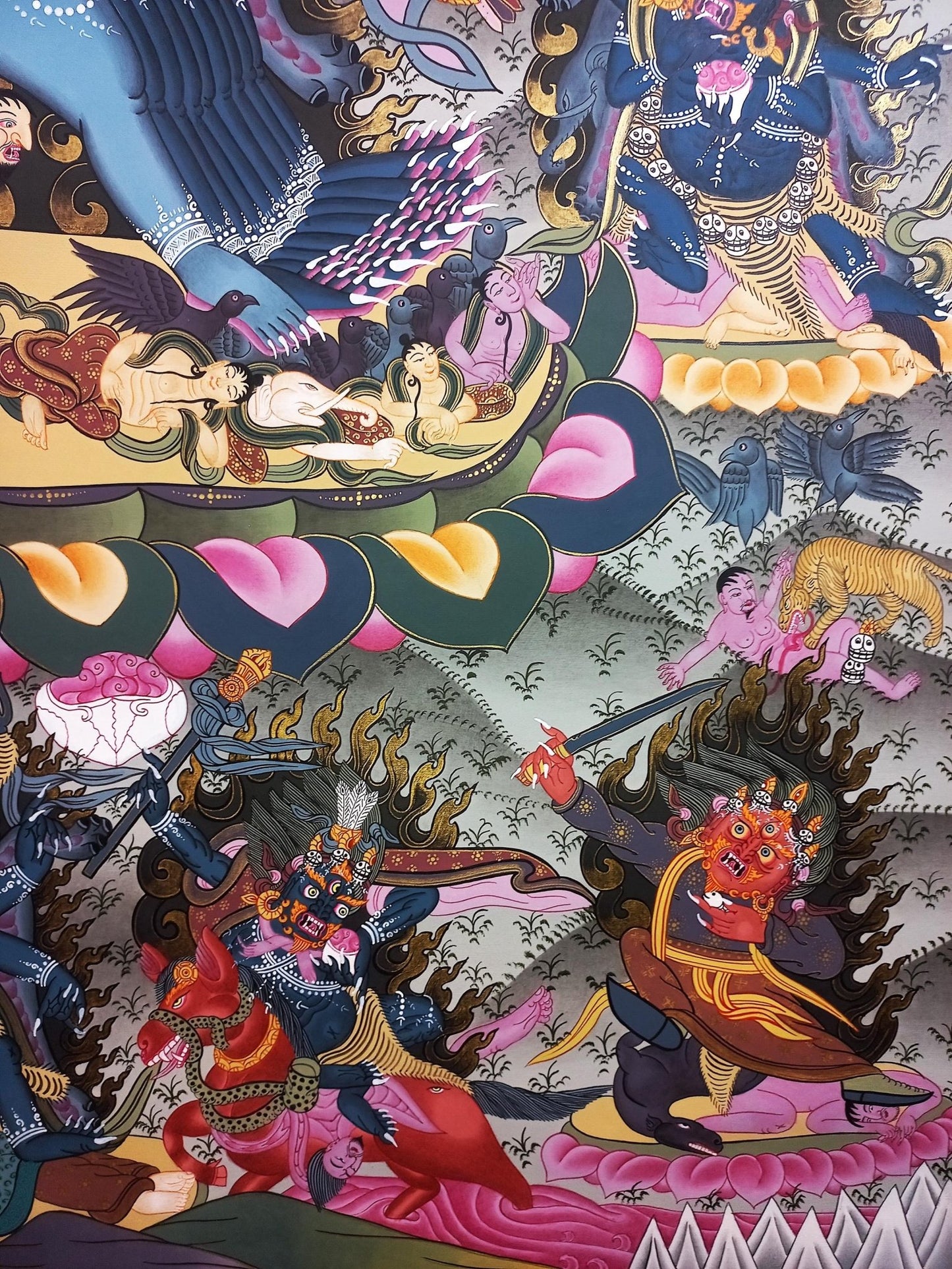 Hand Painted Original Large 24k Gold Yamantaka with Consort Masterpiece Tibetan Thangka Painting/ Wall hanging/ Compassion Meditation Art - Tibetan Thangka Art
