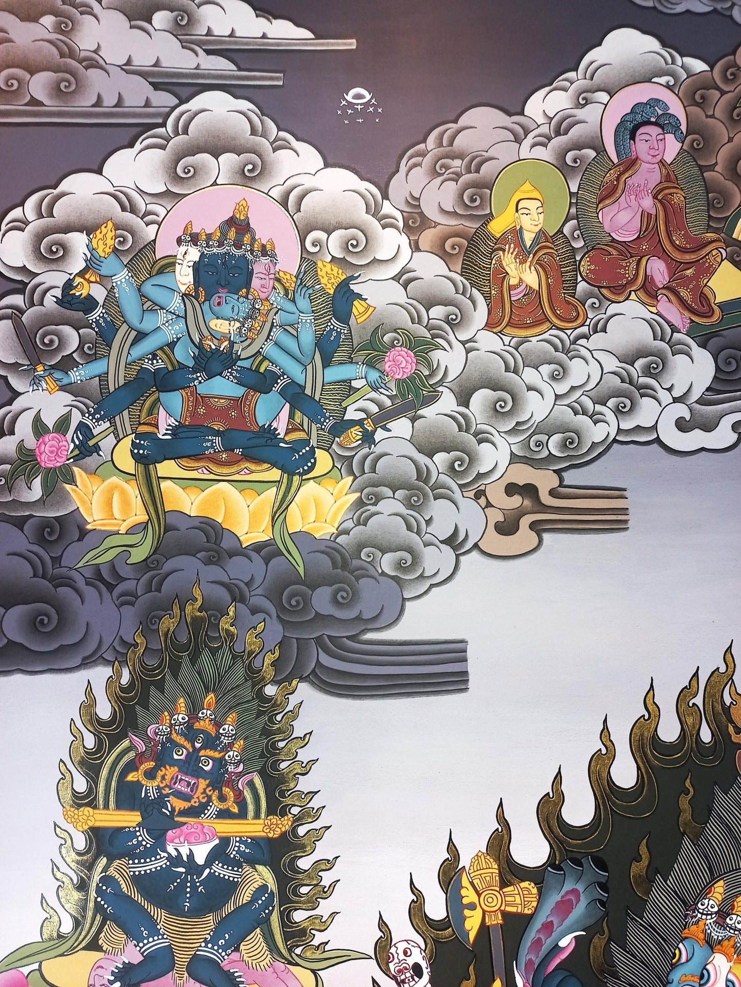 Hand Painted Original Large 24k Gold Yamantaka with Consort Masterpiece Tibetan Thangka Painting/ Wall hanging/ Compassion Meditation Art - Tibetan Thangka Art