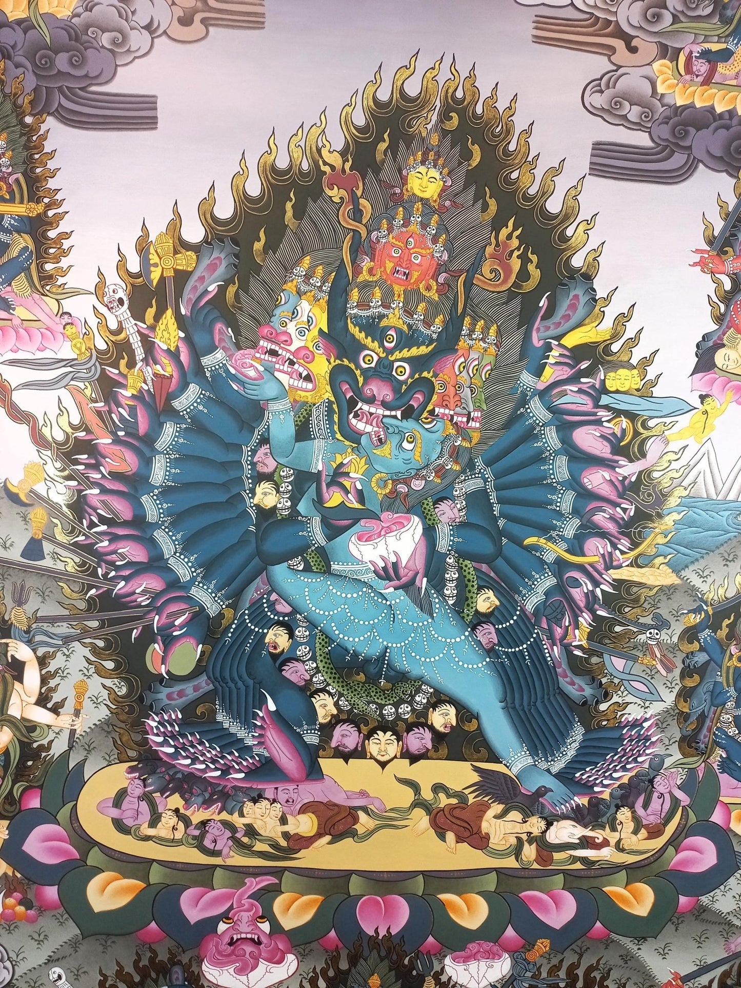 Hand Painted Original Large 24k Gold Yamantaka with Consort Masterpiece Tibetan Thangka Painting/ Wall hanging/ Compassion Meditation Art - Tibetan Thangka Art