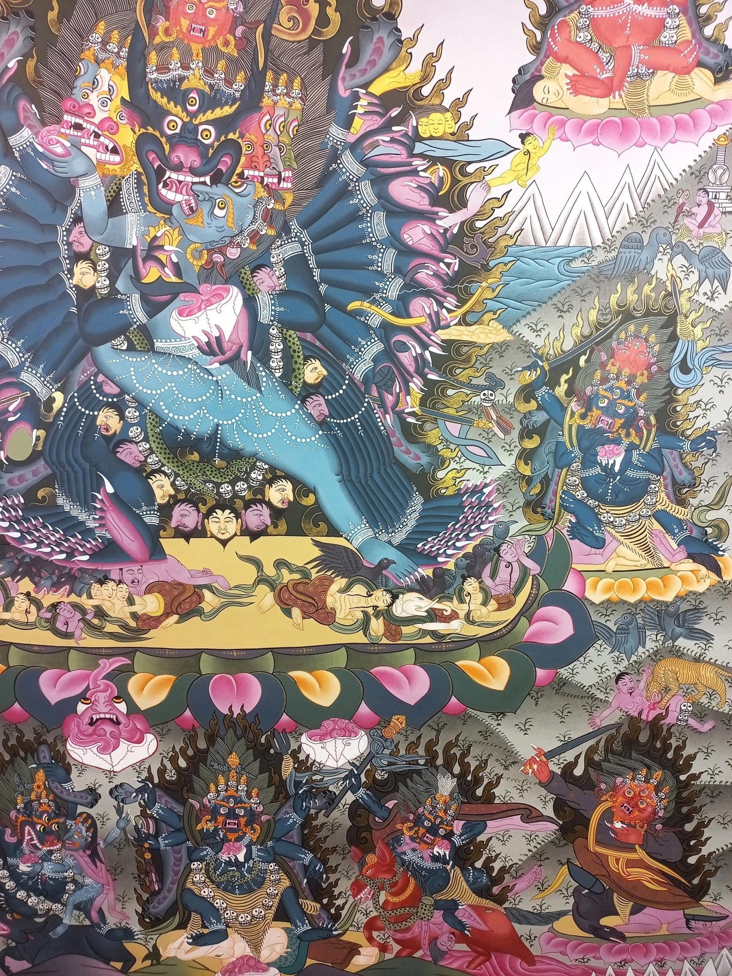 Hand Painted Original Large 24k Gold Yamantaka with Consort Masterpiece Tibetan Thangka Painting/ Wall hanging/ Compassion Meditation Art - Tibetan Thangka Art