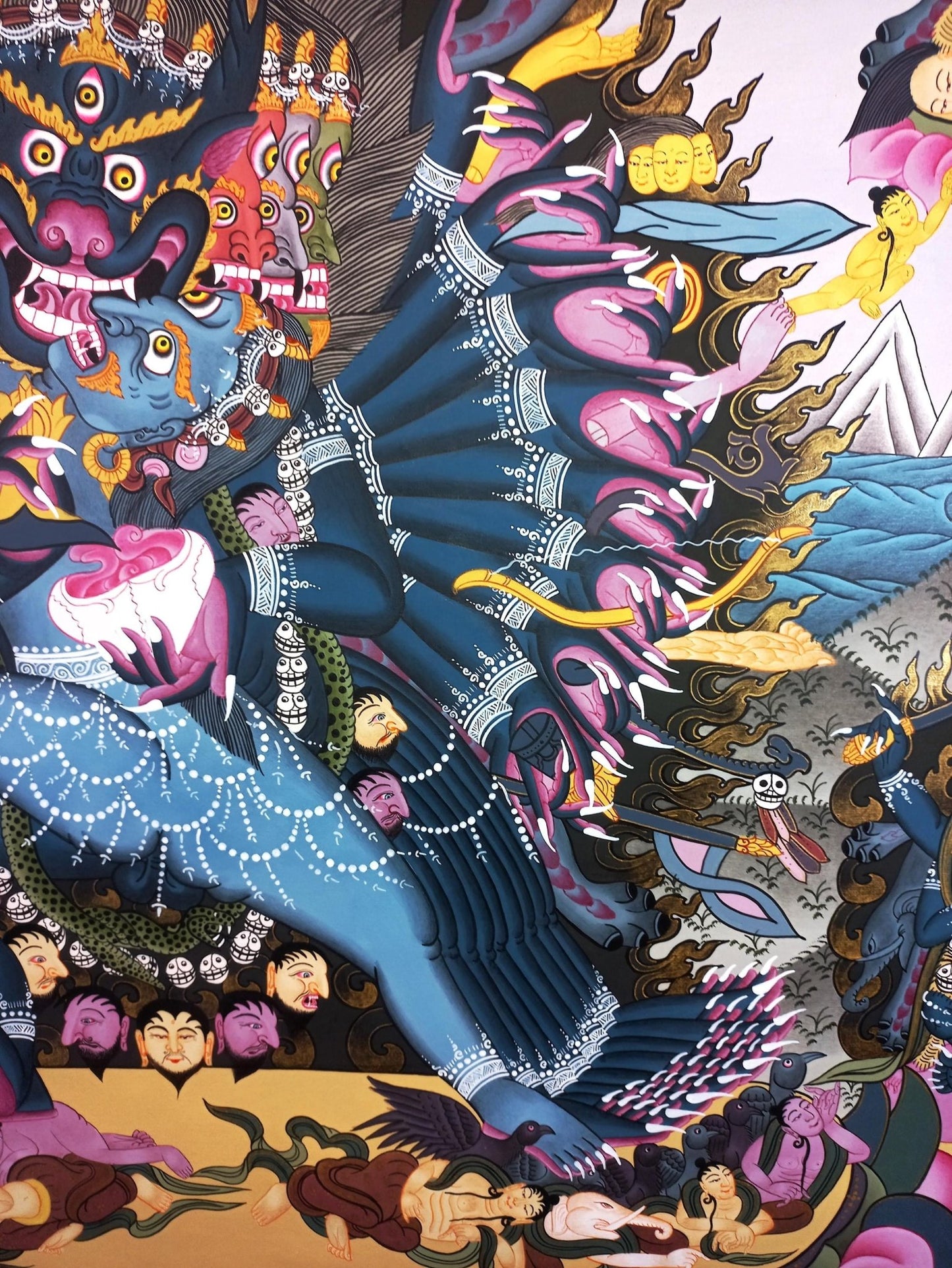 Hand Painted Original Large 24k Gold Yamantaka with Consort Masterpiece Tibetan Thangka Painting/ Wall hanging/ Compassion Meditation Art - Tibetan Thangka Art