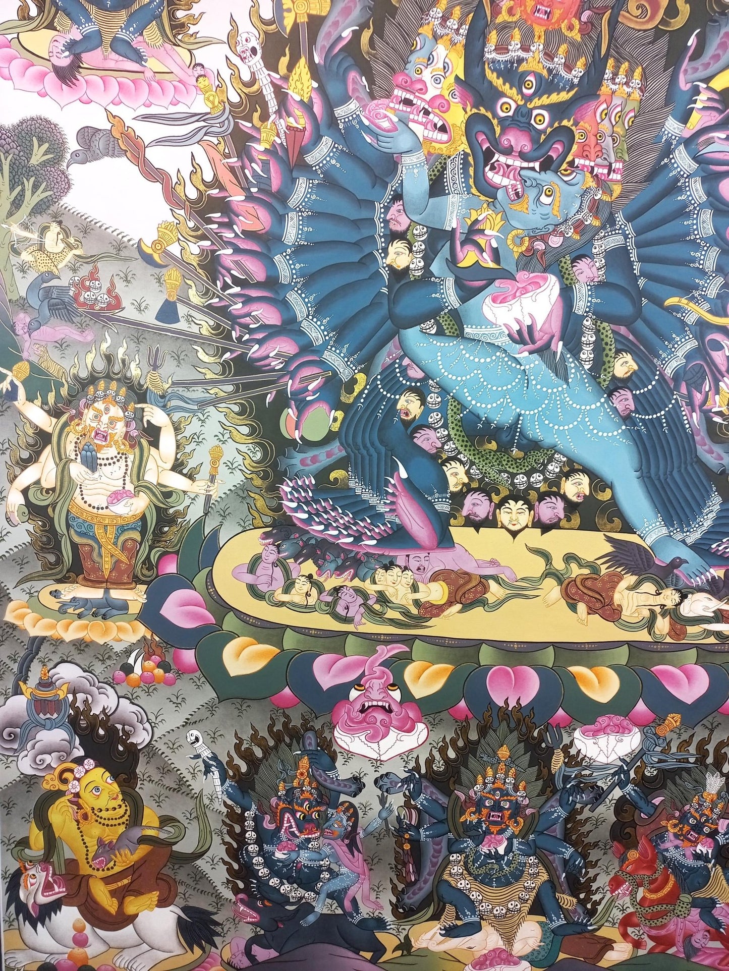Hand Painted Original Large 24k Gold Yamantaka with Consort Masterpiece Tibetan Thangka Painting/ Wall hanging/ Compassion Meditation Art - Tibetan Thangka Art
