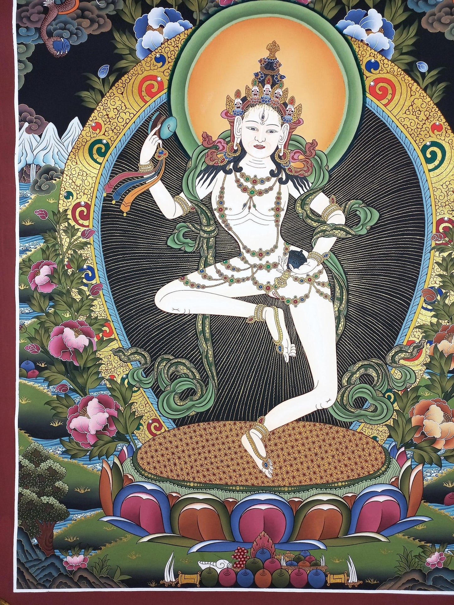 Hand painted Original Large Machig Labdron / Yogini Masterpiece Painting Tibetan Wall hanging Thangka / Thangka / Compassion Meditation - Tibetan Thangka Art