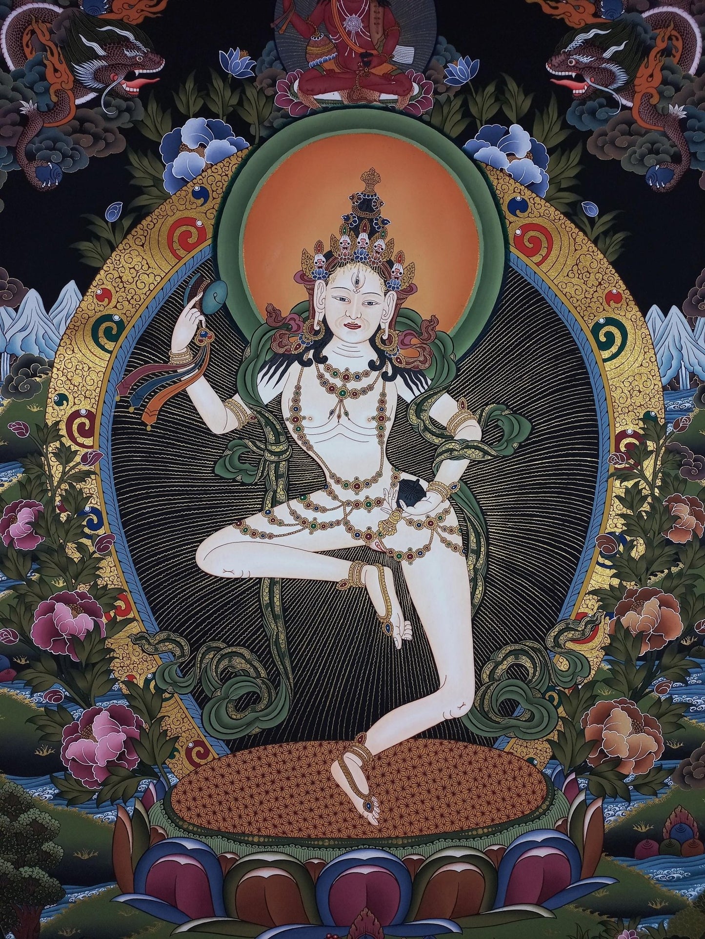 Hand painted Original Large Machig Labdron / Yogini Masterpiece Painting Tibetan Wall hanging Thangka / Thangka / Compassion Meditation - Tibetan Thangka Art