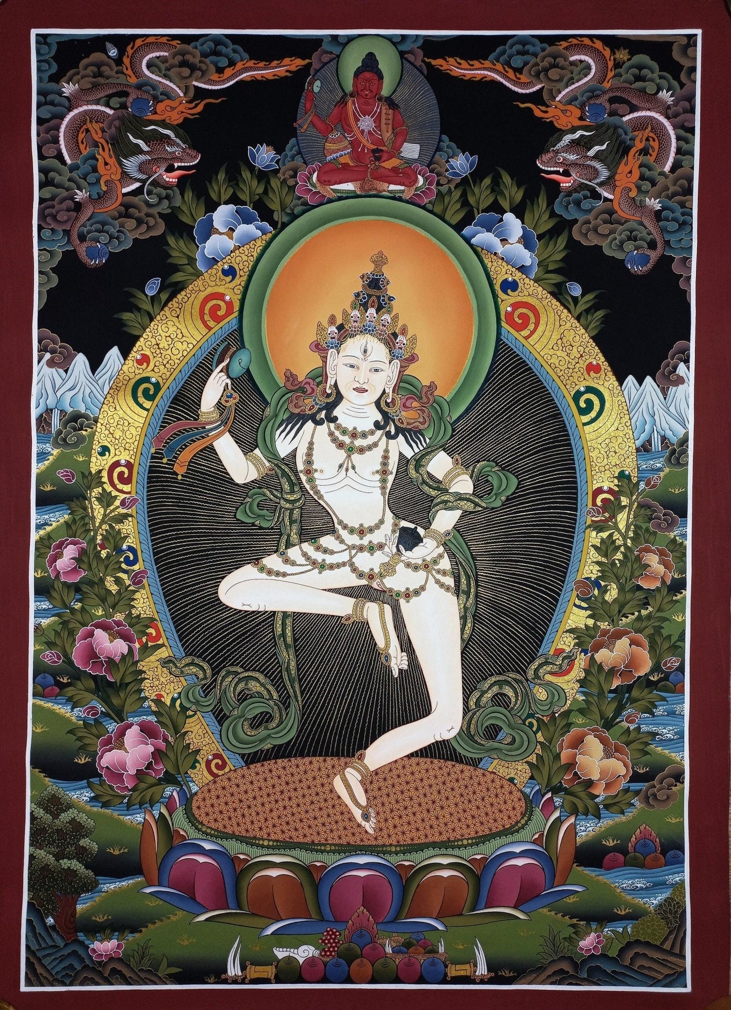 Hand painted Original Large Machig Labdron / Yogini Masterpiece Painting Tibetan Wall hanging Thangka / Thangka / Compassion Meditation - Tibetan Thangka Art