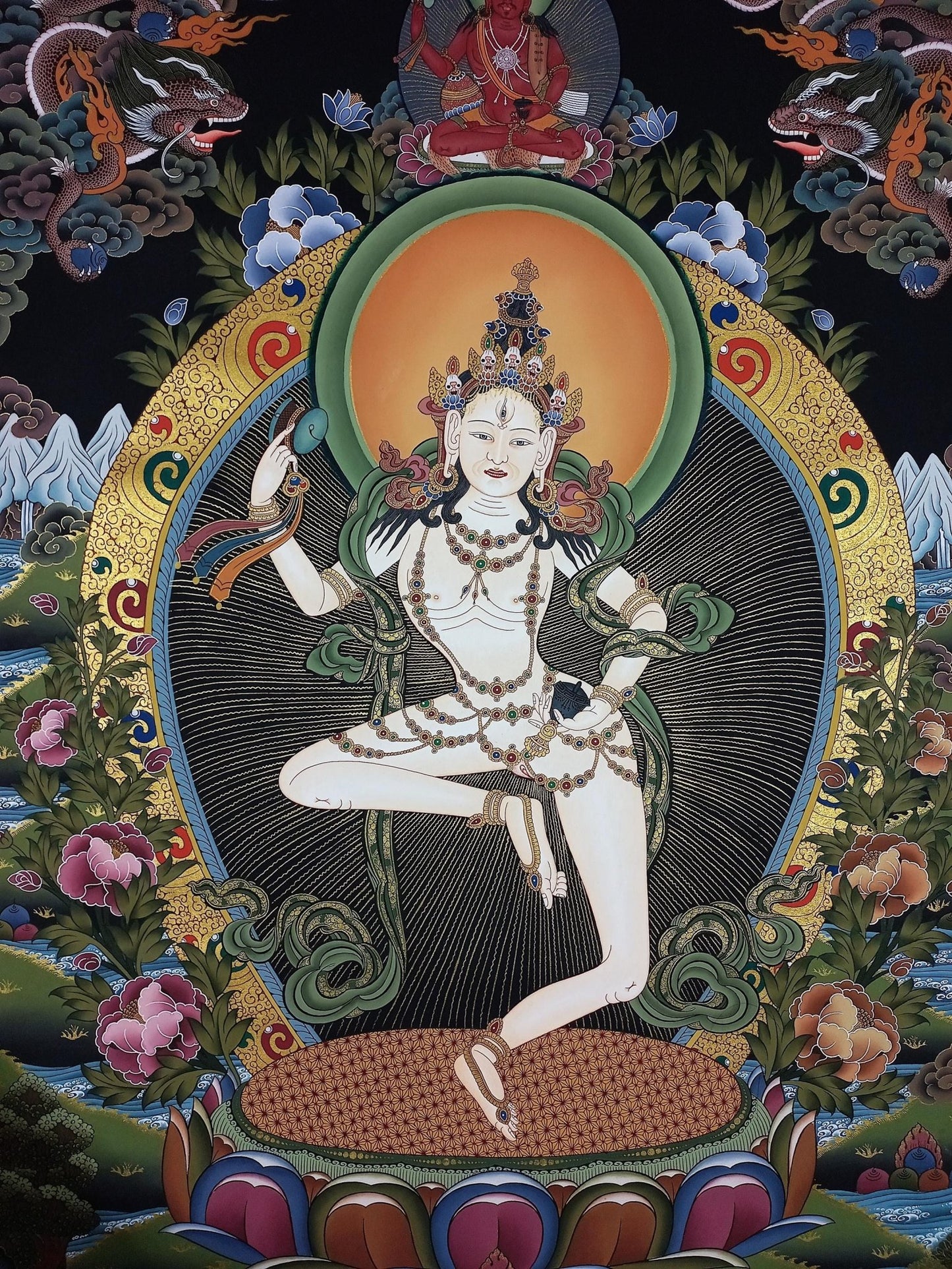Hand painted Original Large Machig Labdron / Yogini Masterpiece Painting Tibetan Wall hanging Thangka / Thangka / Compassion Meditation - Tibetan Thangka Art