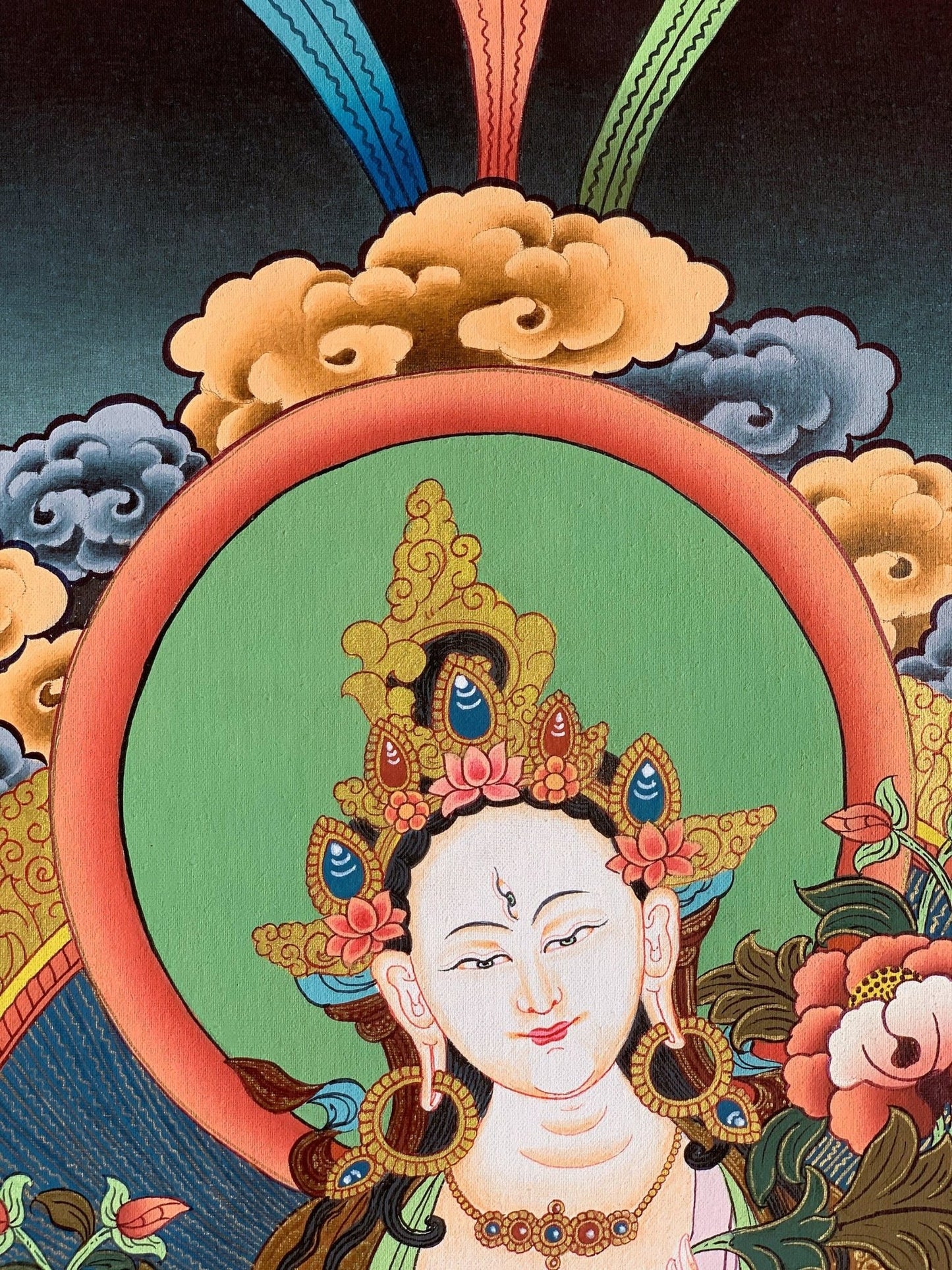Hand painted Original White Tara / Mother Goddess, Masterpiece Tibetan Thanka / Thangka Painting Compassion Meditation Art From Nepal - Tibetan Thangka Art