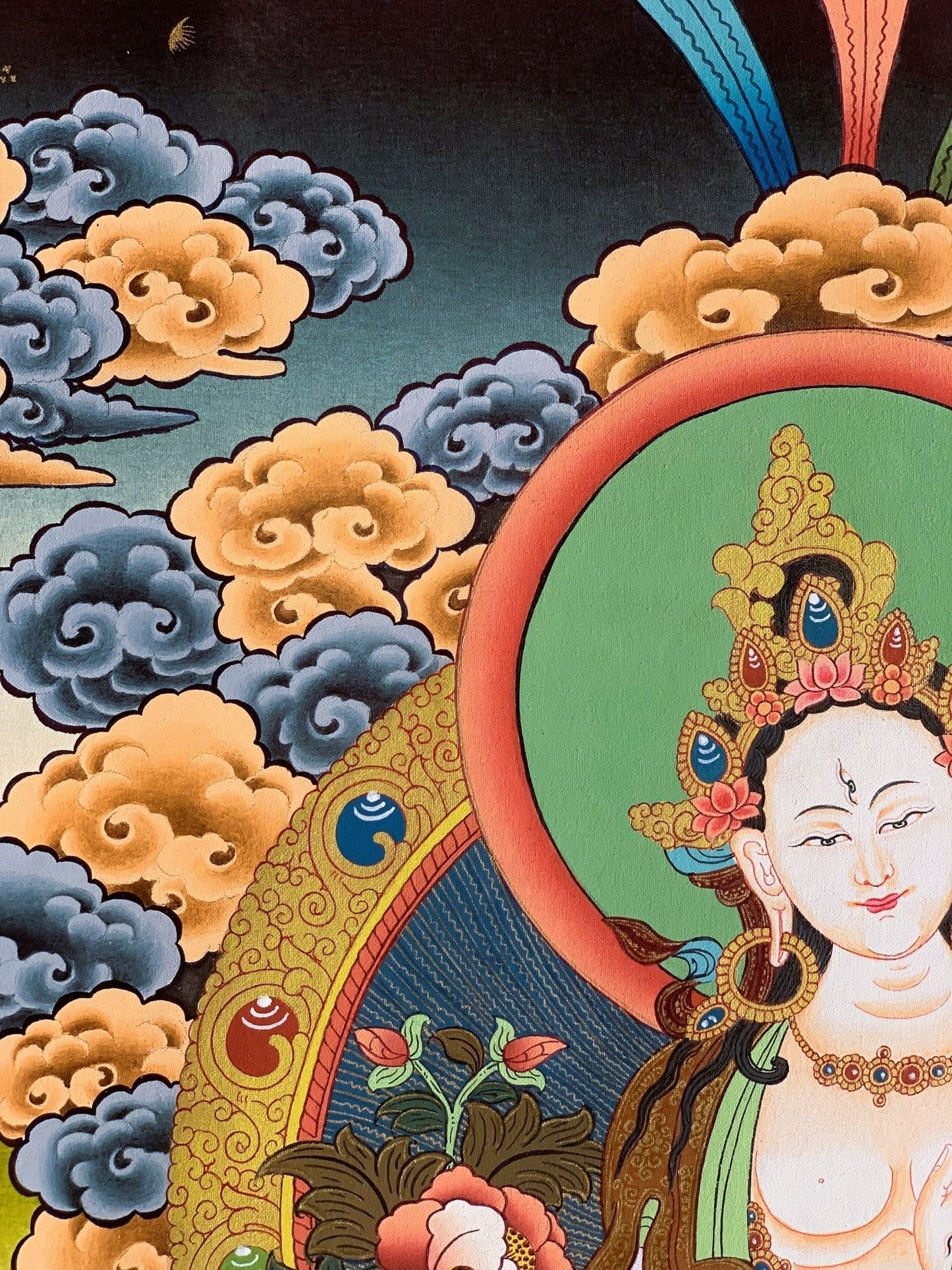 Hand painted Original White Tara / Mother Goddess, Masterpiece Tibetan Thanka / Thangka Painting Compassion Meditation Art From Nepal - Tibetan Thangka Art
