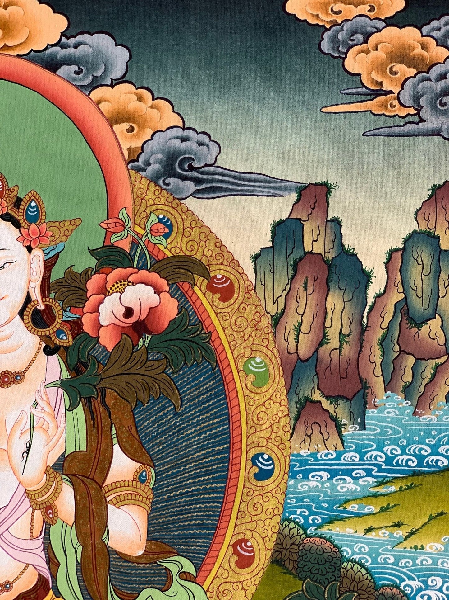 Hand painted Original White Tara / Mother Goddess, Masterpiece Tibetan Thanka / Thangka Painting Compassion Meditation Art From Nepal - Tibetan Thangka Art