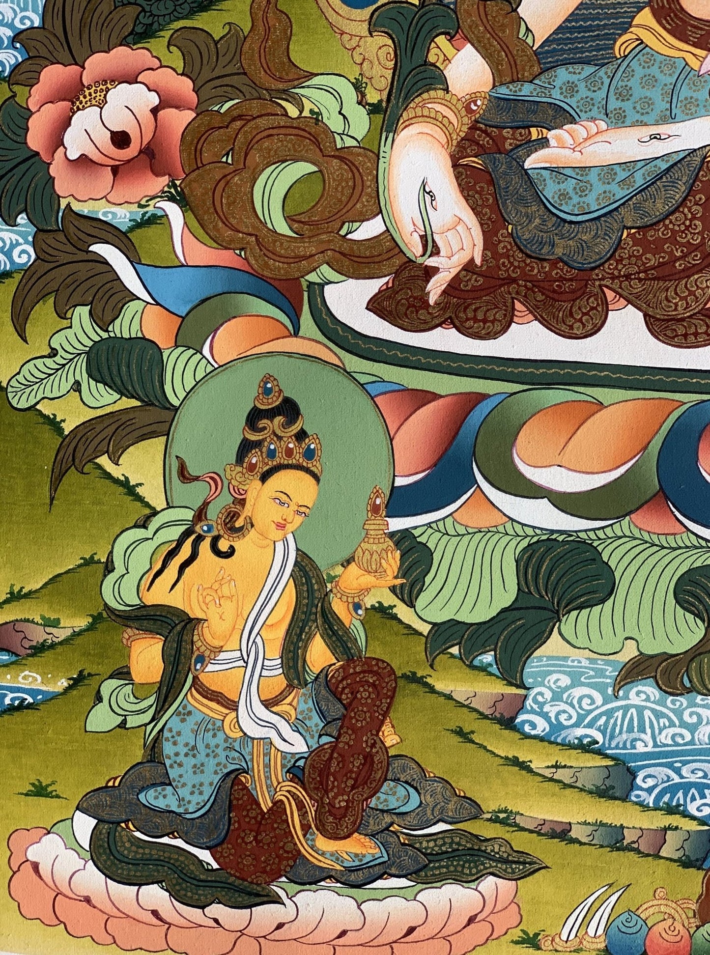Hand painted Original White Tara / Mother Goddess, Masterpiece Tibetan Thanka / Thangka Painting Compassion Meditation Art From Nepal - Tibetan Thangka Art
