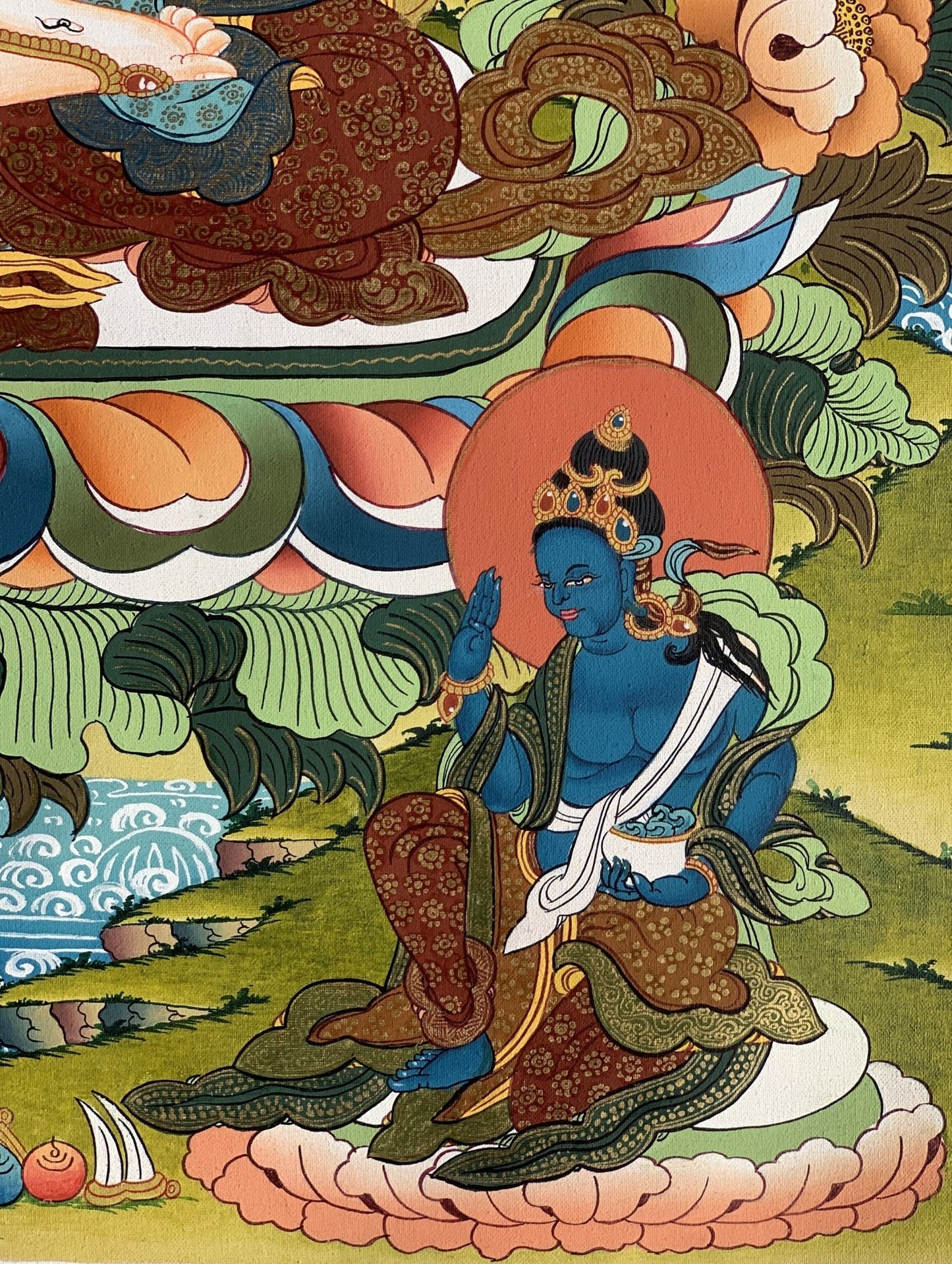 Hand painted Original White Tara / Mother Goddess, Masterpiece Tibetan Thanka / Thangka Painting Compassion Meditation Art From Nepal - Tibetan Thangka Art