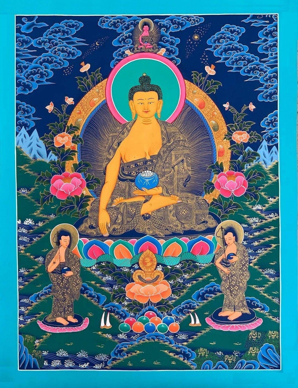 Hand - painted, Shakyamuni, Gautama Buddha, Tibetan Thangka Painting 20 x 30 - inch - Tibetan Thangka Art