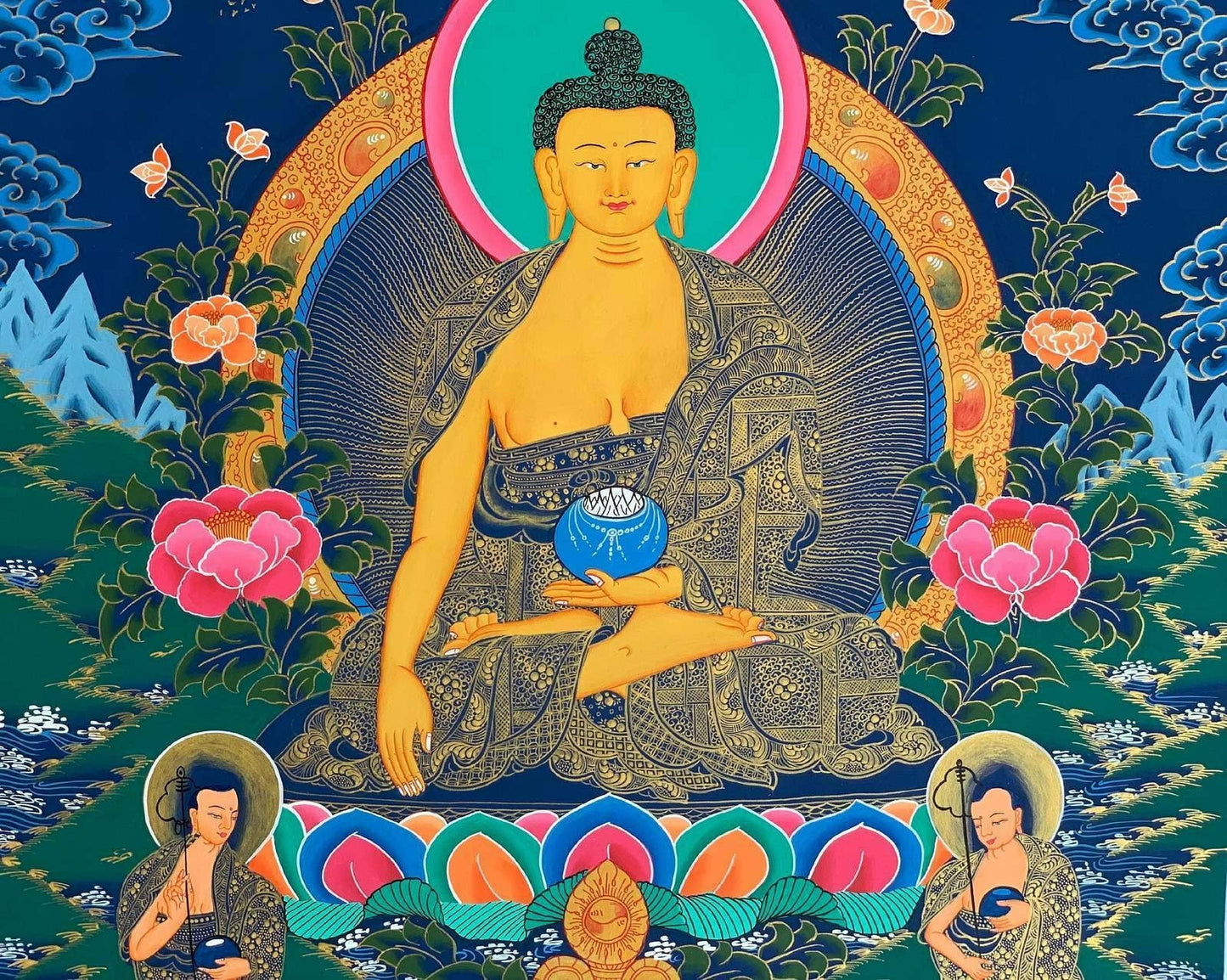 Hand - painted, Shakyamuni, Gautama Buddha, Tibetan Thangka Painting 20 x 30 - inch - Tibetan Thangka Art