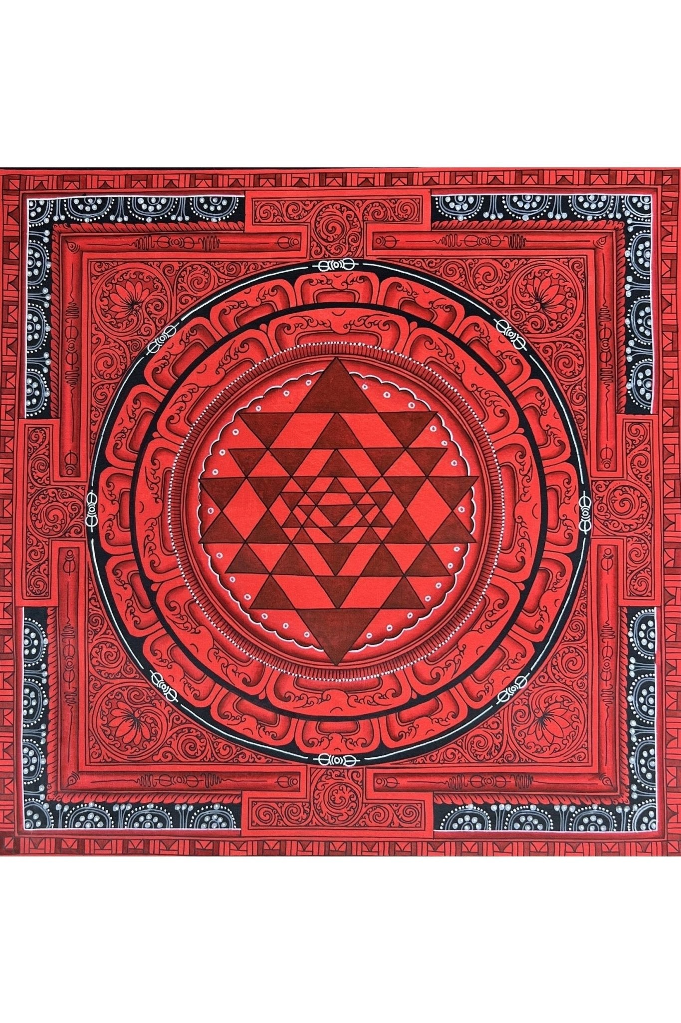 Hand Painted ShriYantra or Shri Chakara Mandala Newari Paubha/Pauva Thangka Painting Original Art for Energy Positivity and Good Luck - Tibetan Thangka Art