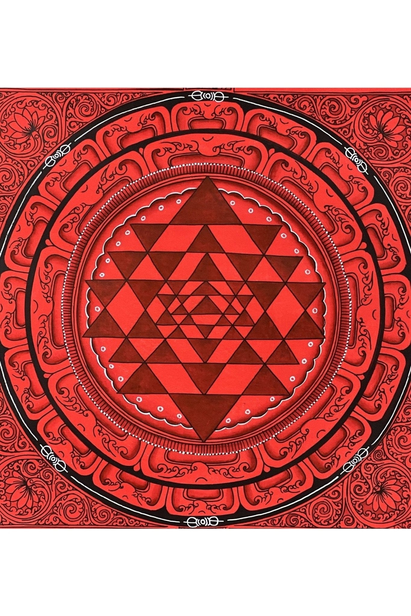 Hand Painted ShriYantra or Shri Chakara Mandala Newari Paubha/Pauva Thangka Painting Original Art for Energy Positivity and Good Luck - Tibetan Thangka Art