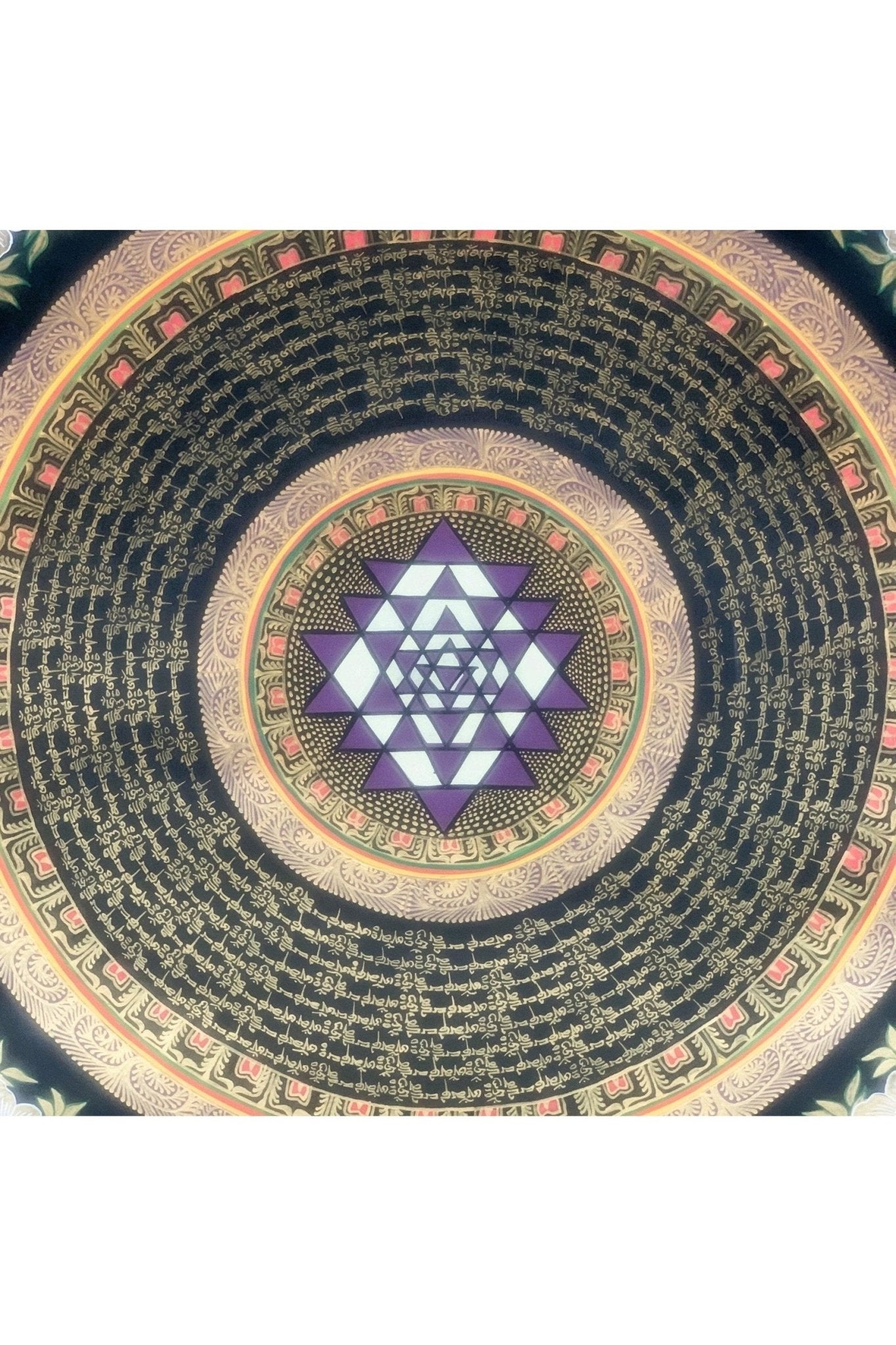 Hand Painted SriYantra Mantra Mandala, Wheel of Life, Meditation Thangka Painting, Original Art, Wall Hanging - Tibetan Thangka Art