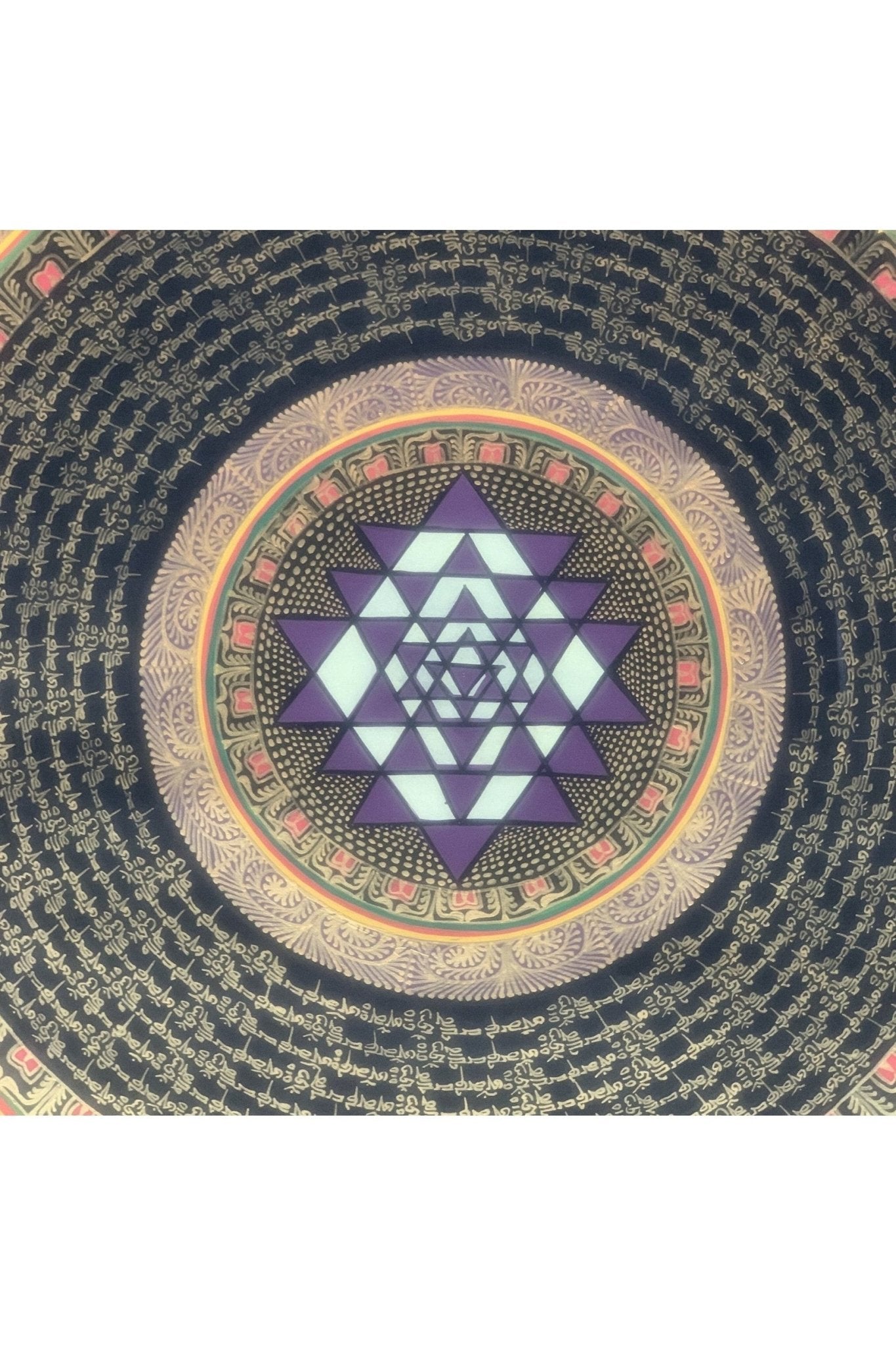 Hand Painted SriYantra Mantra Mandala, Wheel of Life, Meditation Thangka Painting, Original Art, Wall Hanging - Tibetan Thangka Art