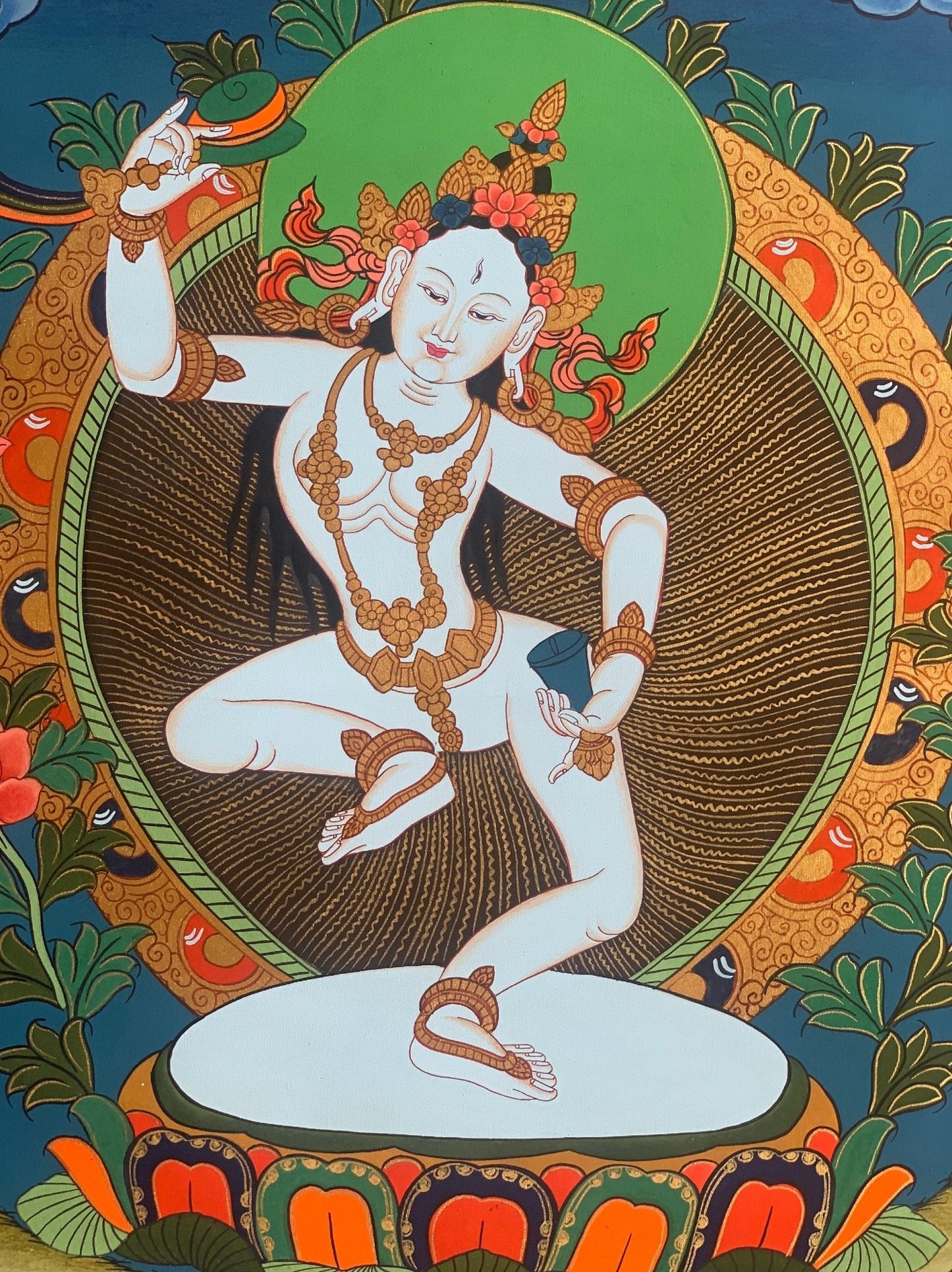 Hand - Painted Tibetan Yogini Thangka - Machig Labdron/Ahdron Chodron Art - Premium Silk Brocade Wall Hanging - Buddhist Decor for Home - Tibetan Thangka Art