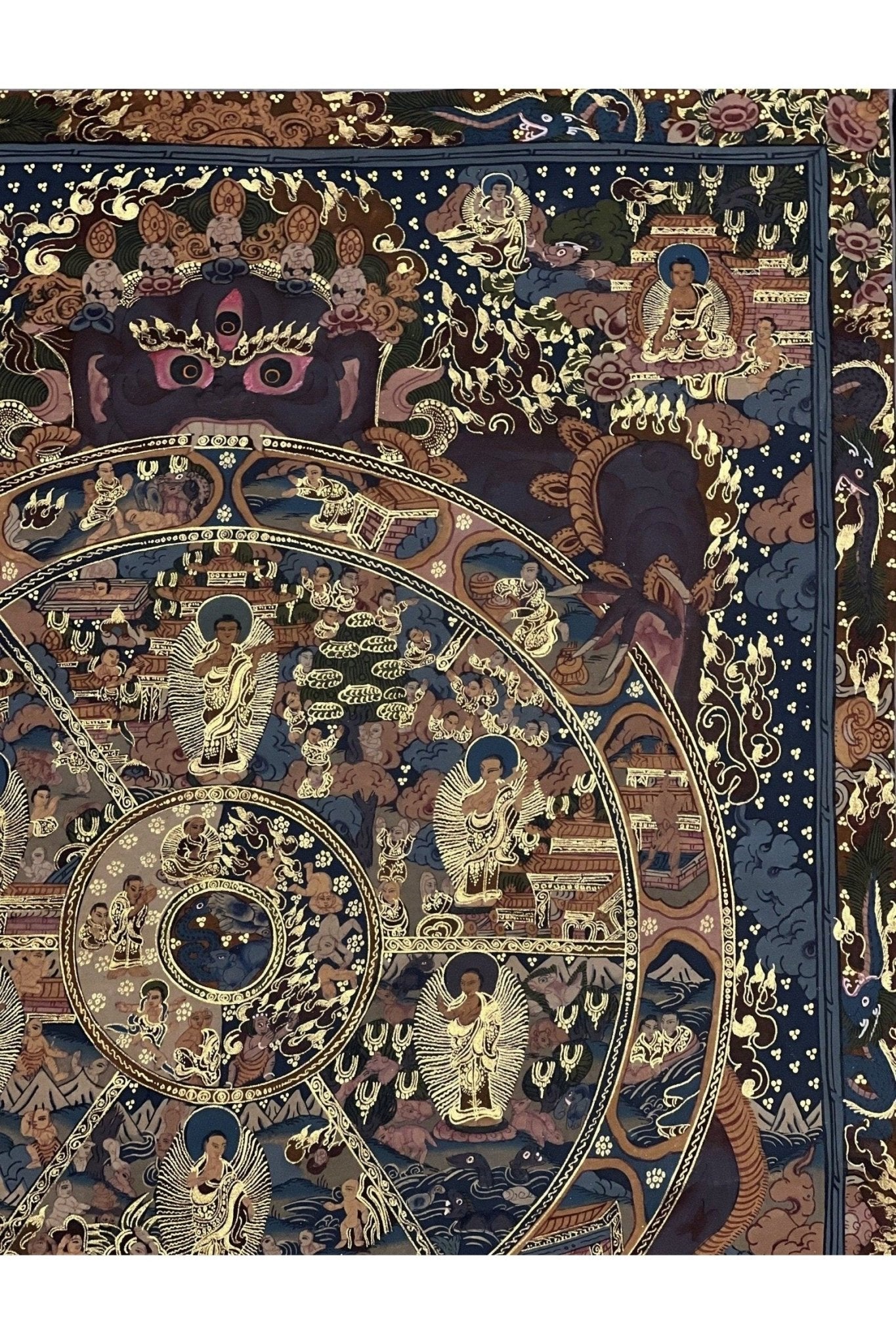 Hand Painted Wheel of Life/ Buddha Life/ Bhavacakra/Samsaracakra Mandala Master Quality Gold Tibetan Thangka Painting Original Art - Tibetan Thangka Art
