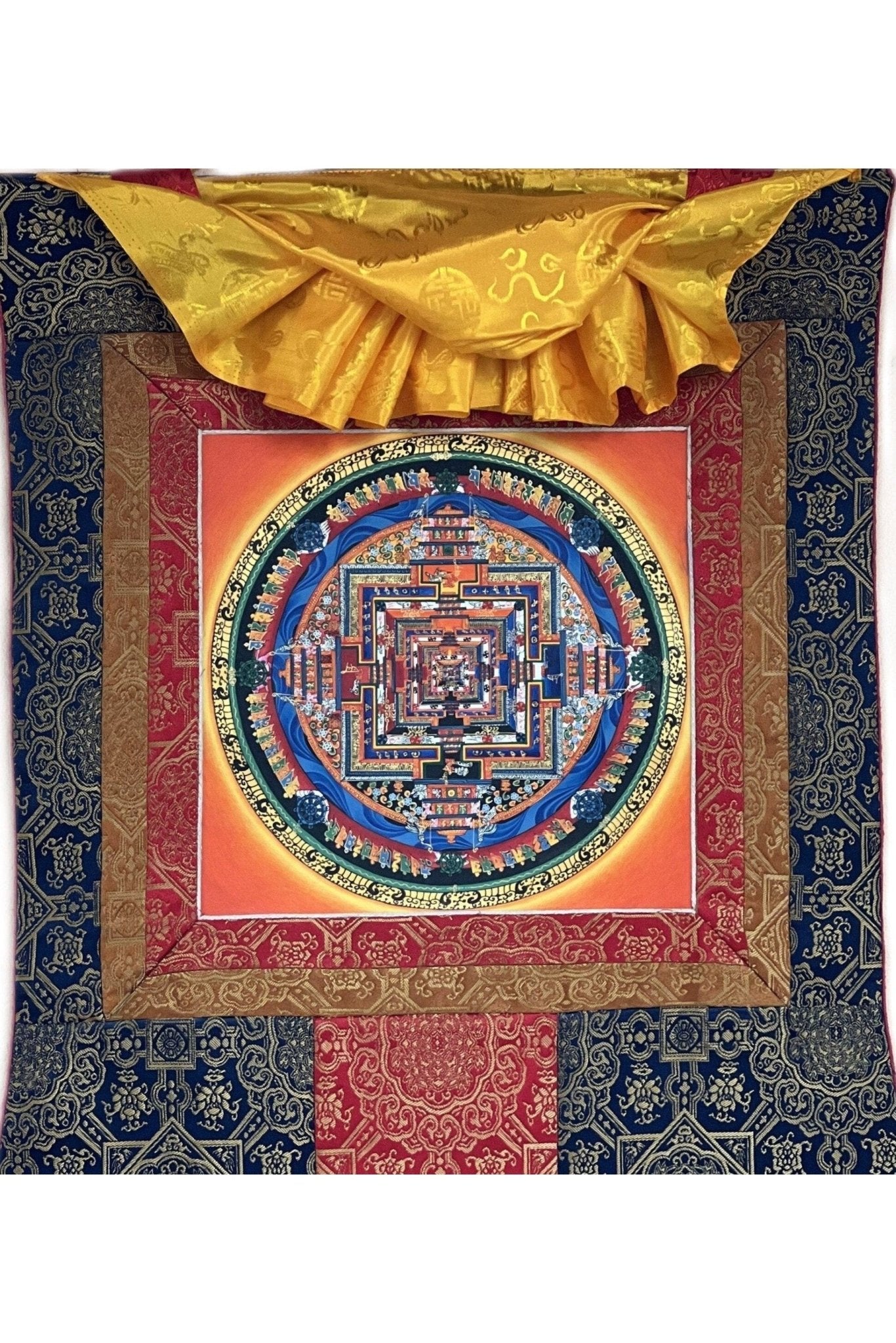 Hand Painted Wheel of Life, Kalachakra Mandala, Thangka Painting, Original Art with Silk Brocade - Tibetan Thangka Art