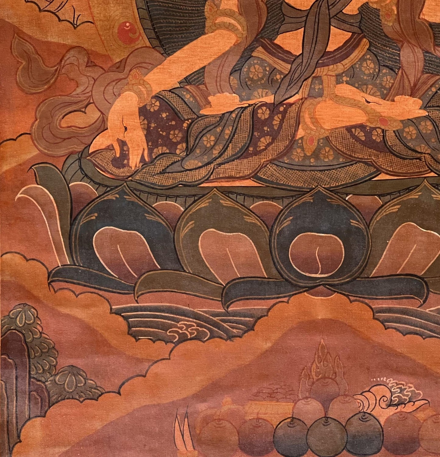 Hand - Painted White Tara Thangka - Old Tibetan Oil Painting of Mother Goddess - Compassion Meditation Art Mounted with Silk Brocade - Tibetan Thangka Art