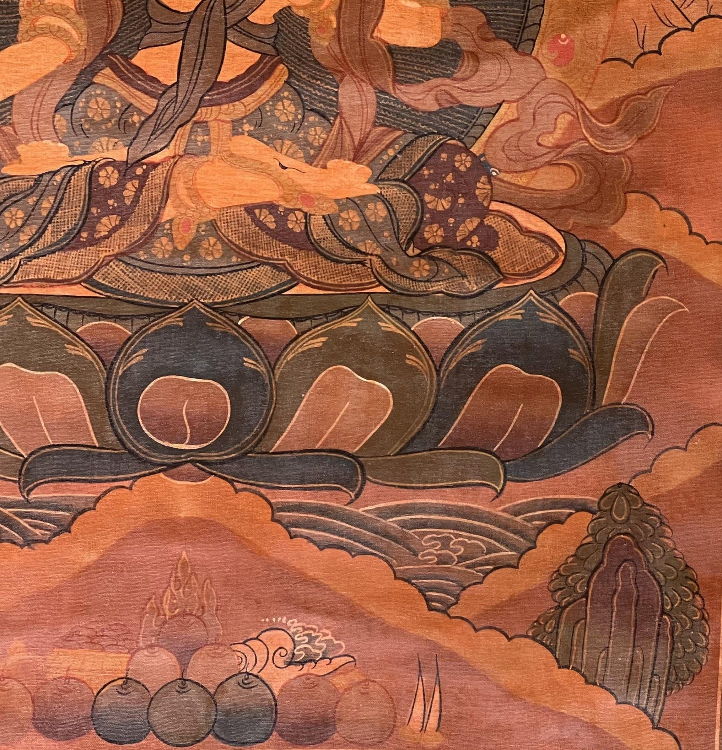Hand - Painted White Tara Thangka - Old Tibetan Oil Painting of Mother Goddess - Compassion Meditation Art Mounted with Silk Brocade - Tibetan Thangka Art