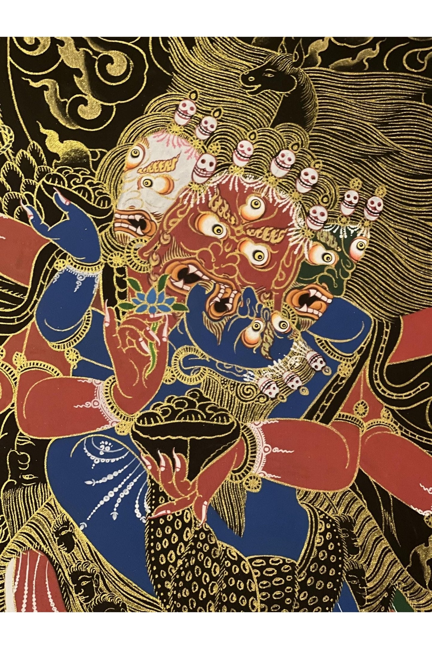 Hayagriva Wrathful Tantric Meditation Deity with Diptachakra Black and Gold Tibetan Thangka Painting Original Buddhist Art - Tibetan Thangka Art