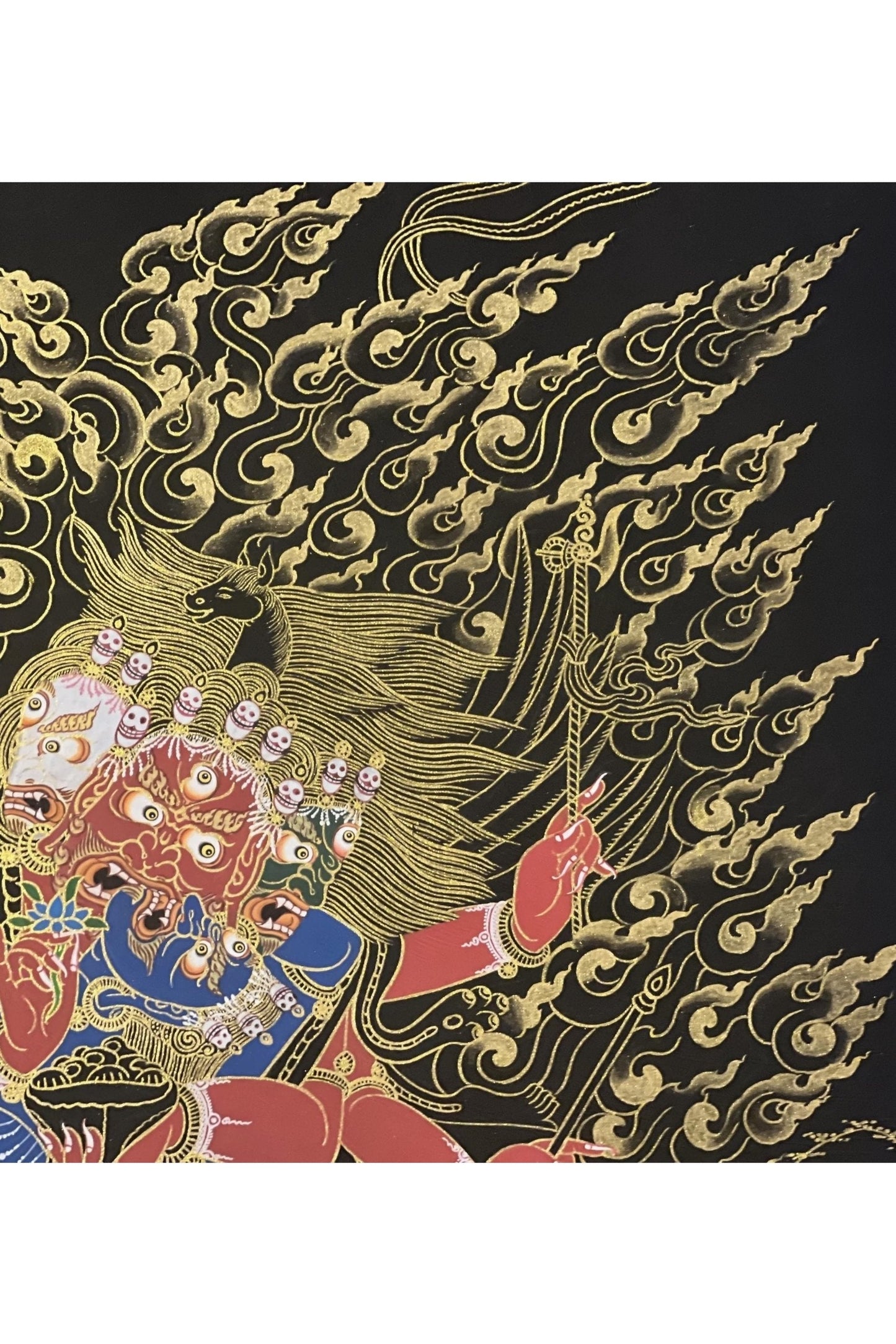 Hayagriva Wrathful Tantric Meditation Deity with Diptachakra Black and Gold Tibetan Thangka Painting Original Buddhist Art - Tibetan Thangka Art