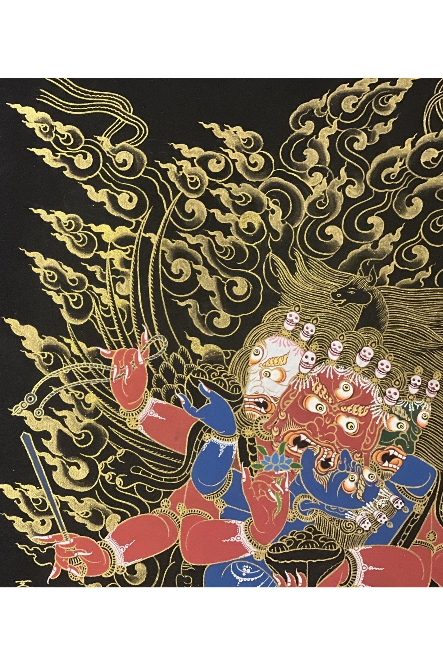 Hayagriva Wrathful Tantric Meditation Deity with Diptachakra Black and Gold Tibetan Thangka Painting Original Buddhist Art - Tibetan Thangka Art