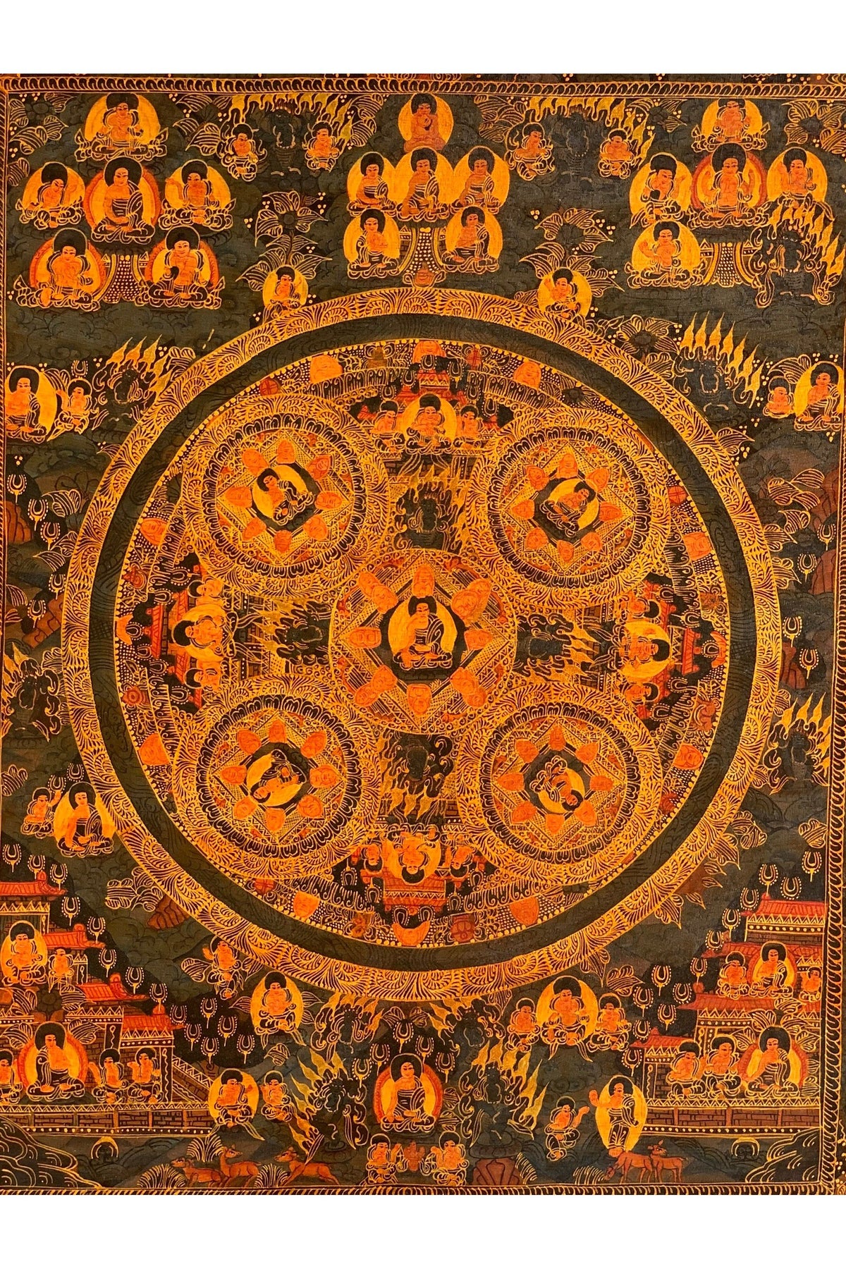 5 Buddha Mandala | Hand-Painted | Tibetan Painting | Wall art | Home Décor