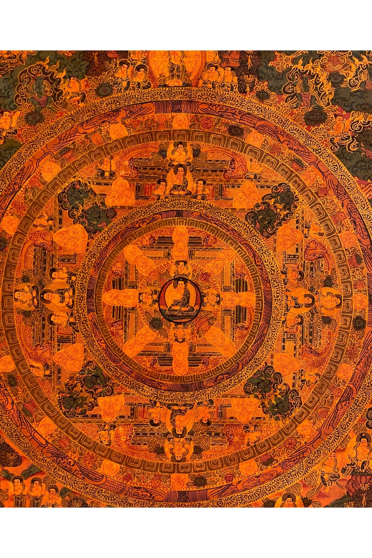 Buddha Life Mandala Thangka | Oil Varnished Big Circle Tibetan Painting | Samsara Wheel Sacred Art