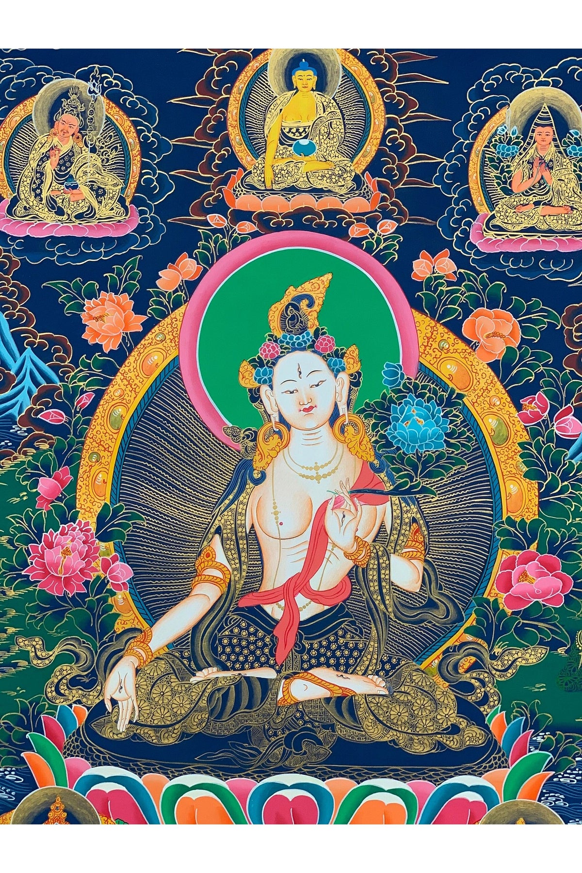 Hand-Painted White Tara Thangka | Tibetan Healing & Longevity Art