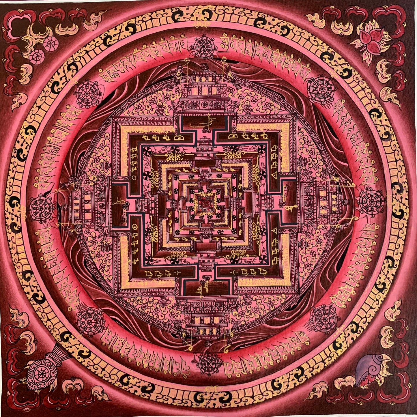 Hand-painted Kalachakra Mandala Tibetan Thangka Painting Mixed Color 16 x 16-Inch