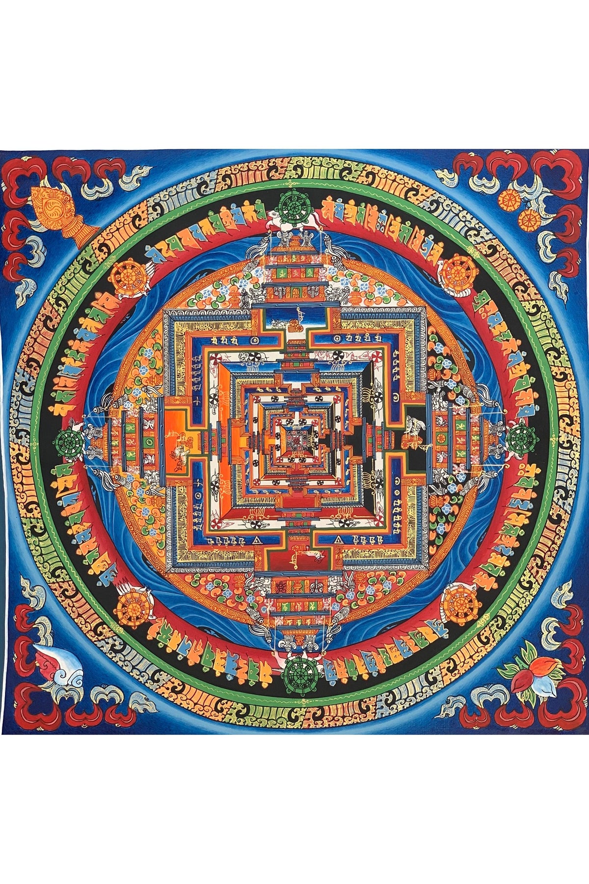 Original Hand-painted Kalachakra Mandala, wheel of life, Tibetan Thangka Painting, 40 x 40 cm