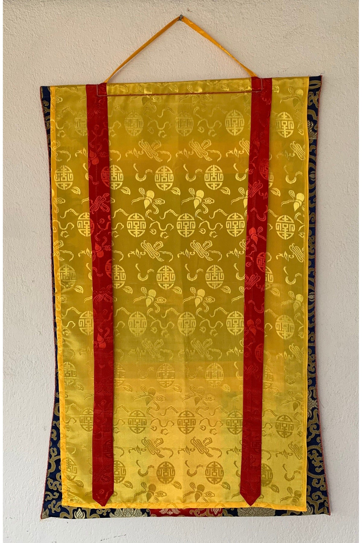 Hand-Painted Medicine Buddha Thangka Painting with Silk Brocade